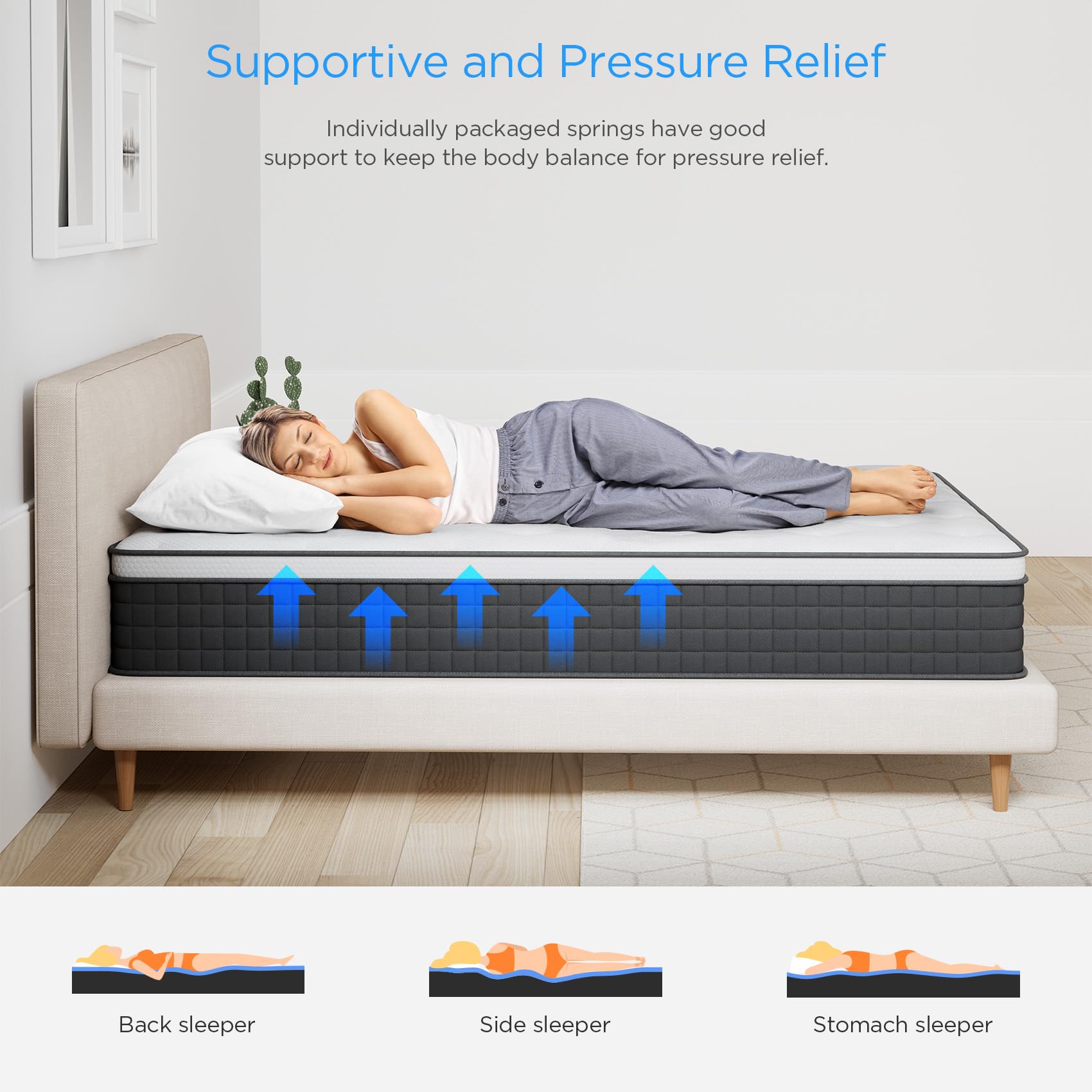 10 Inch Queen Size Hybrid Mattress in a Box - Memory Foam & Pocket Springs for Pressure Relief - Medium Firm, Cool & Breathable - CertiPUR-US Certified - Perfect for Bedrooms, Guest Rooms & Apartments