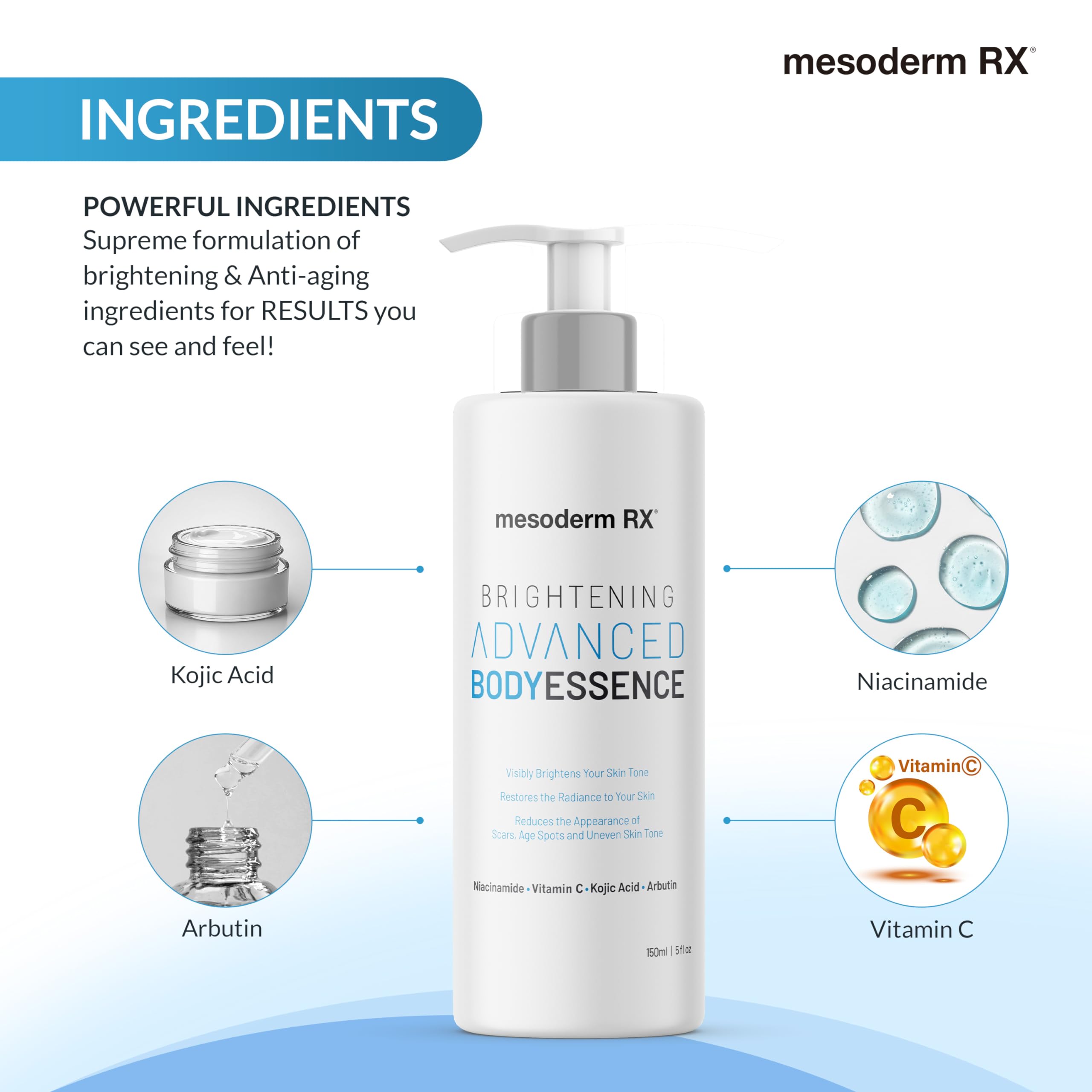 Niacinamide & Vitamin C Body Essence for Hydration & Brightening - Kojic Acid, Hyaluronic Acid & AHA to Smooth Skin, Reduce Dark Spots & Even Tone - 150ml - Perfect for Daily Skincare Routine & Post-Sun Care