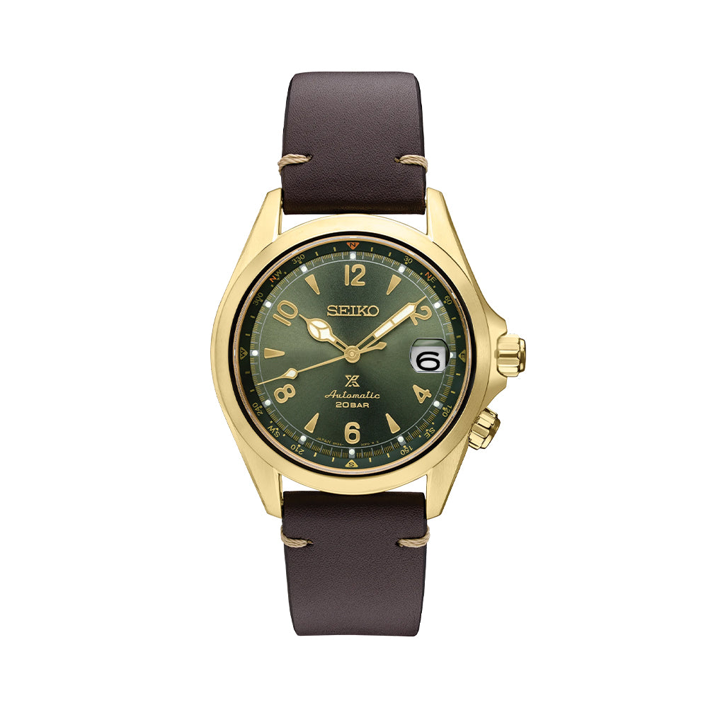 SPB210 Prospex Alpinist Automatic Gold 39.5mm Green Dial Leather Strap Watch - Perfect for Outdoor Adventures & Formal Occasions