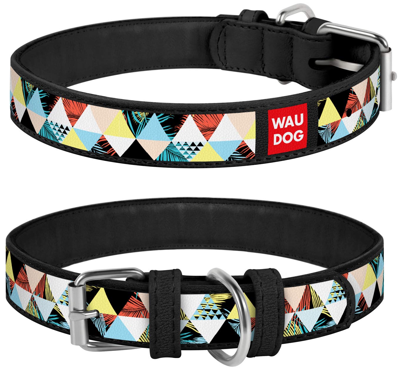 Premium Patchwork Leather Dog Collar for Small, Medium & Large Dogs - Adjustable Leather Buckle Collar for Puppies & Adult Dogs (14.6