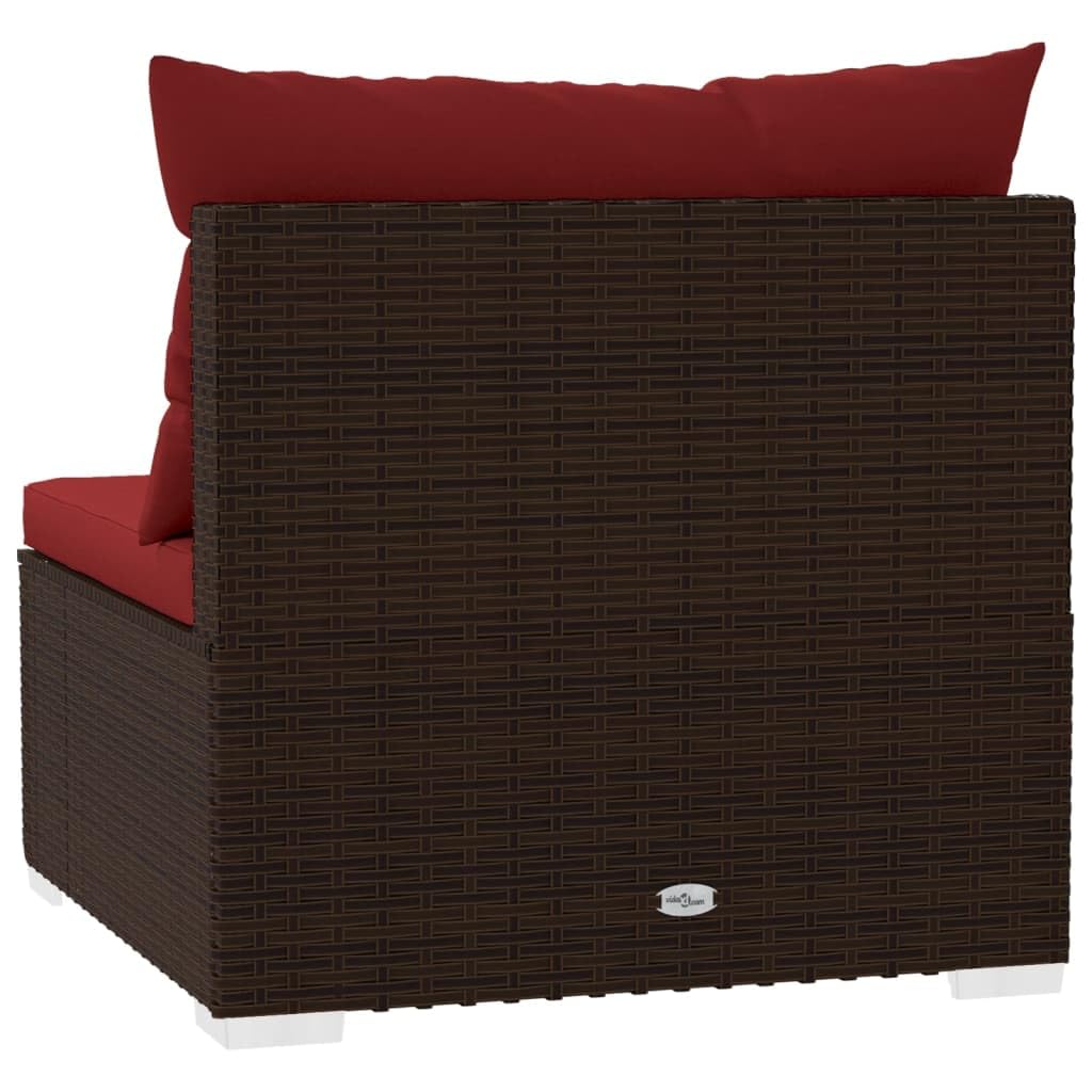 4-Seater Patio Sofa Set with Cushions - PE Rattan & Steel Frame Outdoor Furniture - Weather-Resistant Brown & Cinnamon Red Sofa for Garden, Deck, Poolside or Backyard Relaxation