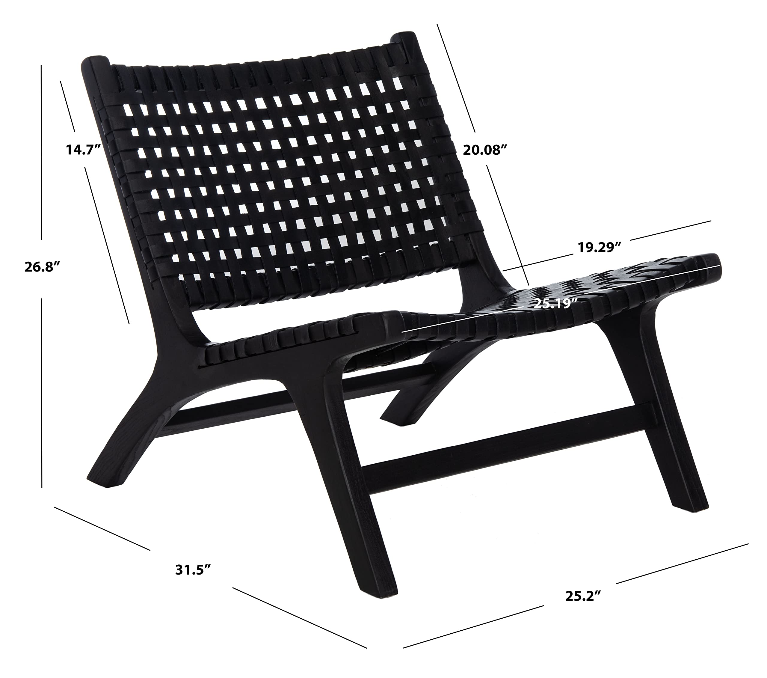 Safevieh Luna Black Leather Woven Accent Chair - Modern Living Room, Office & Lounge Seating Furniture for Home Decor