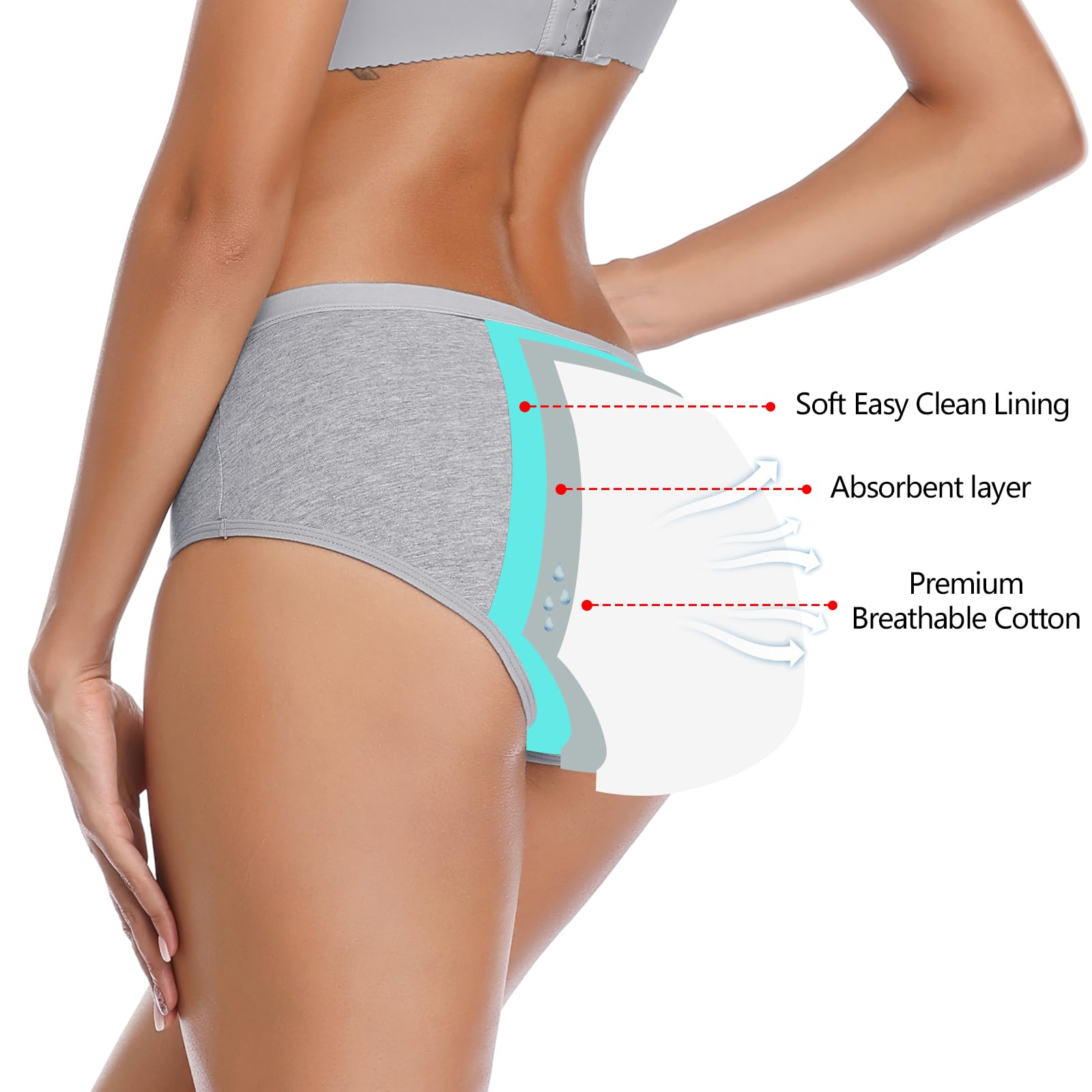 **Organic Cotton Period Underwear for Women - Leakproof Menstrual Panties, Postpartum & Teens Briefs - Soft, Breathable & Easy Clean for Day & Night Use**