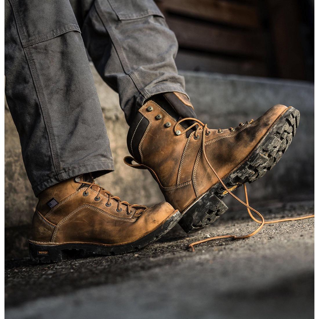 Quarry USA 8 400G Nano Toe Work Boots - Distressed Brown Leather Safety Shoes for Men | Slip Resistant & Comfortable for Construction, Warehouse & Outdoor Work