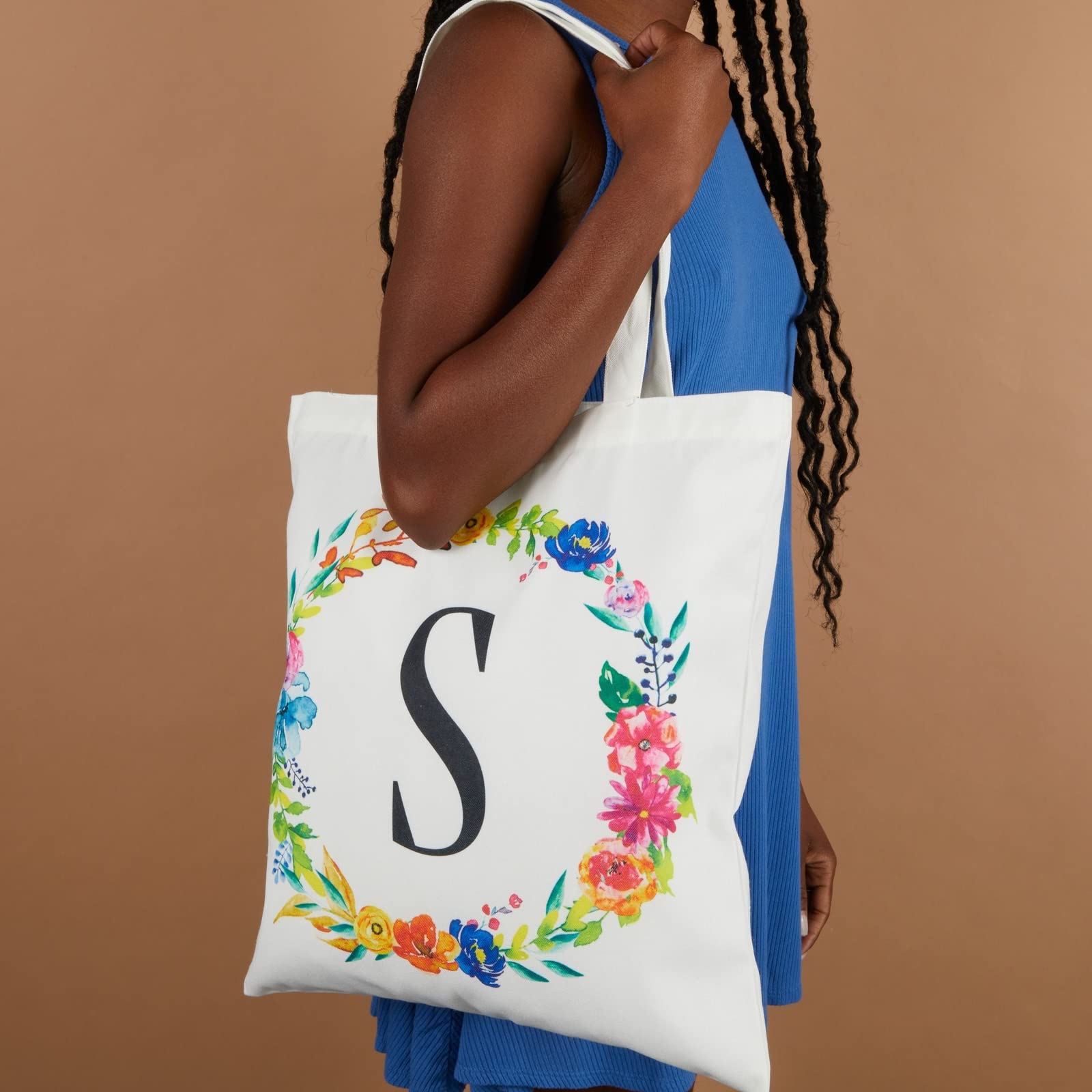 Personalized Monogram Letter Floral Tote Bags for Women - Set of 2 Reusable 29
