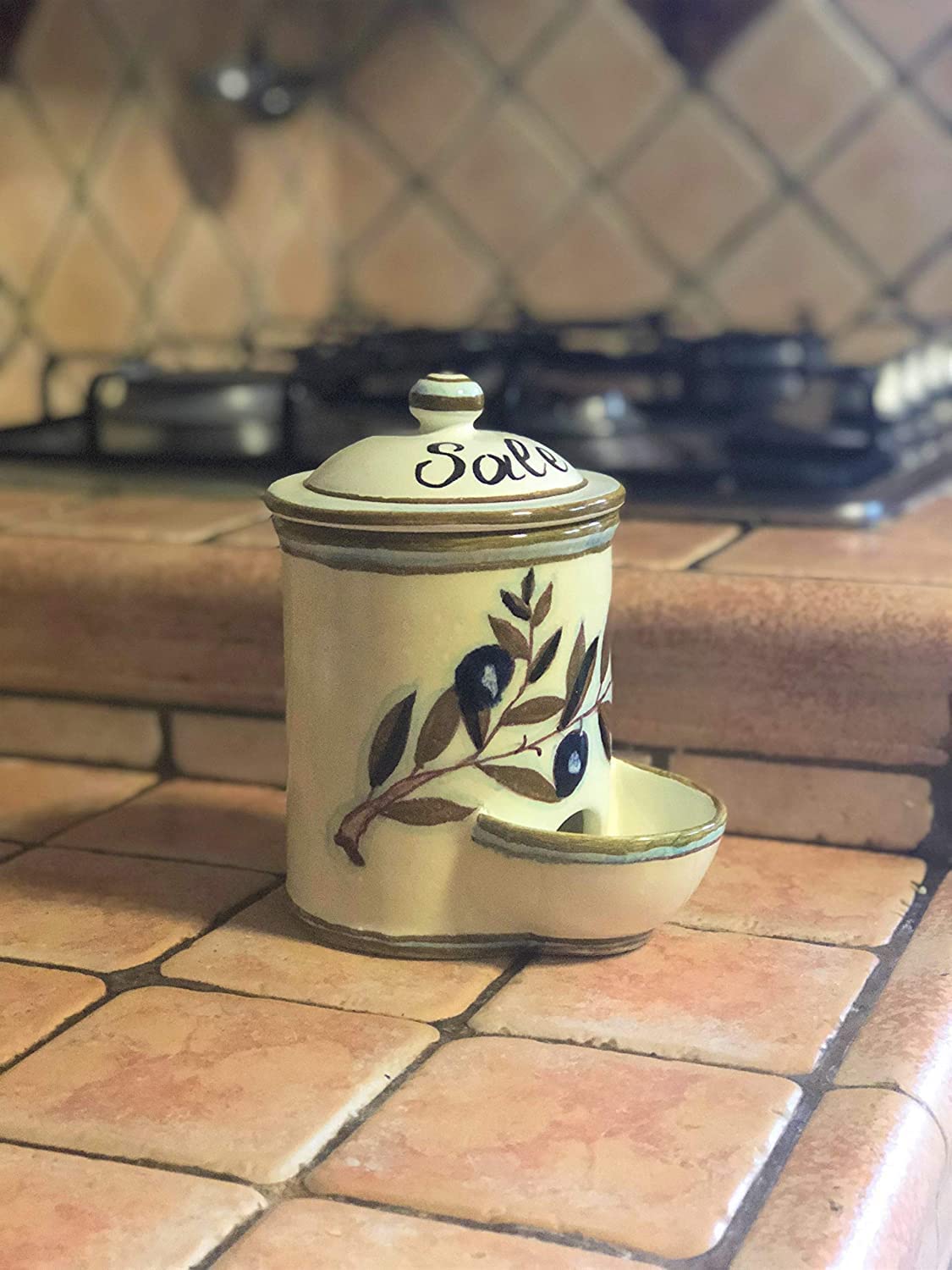 Hand-Painted Italian Ceramic Salt Jar - Tuscan Art Pottery by CERAMICHE D'ARTE PARRINI, Country Decor Kitchen Accessory | Perfect for Rustic Home Decor & Gourmet Cooking