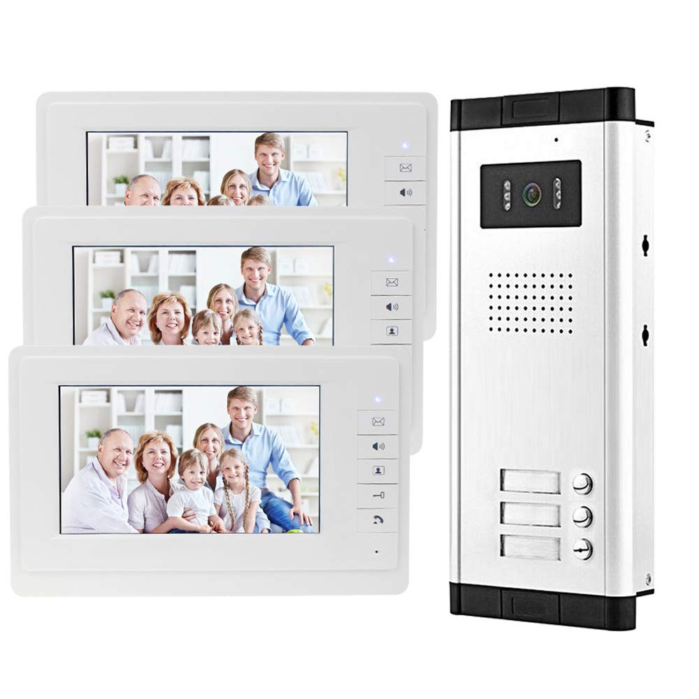 7'' Wired Video Door Phone Intercom System with Color Display, IR Night Vision & 2/3/4 Apartment Indoor Monitor Screens - Secure Entry Solution for Homes, Offices & Multi-Unit Buildings