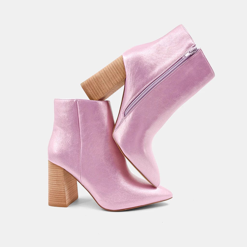 Shu Shop Women's Pink Metallic Veronica Bootie - Stylish Chunky Heel Ankle Boots for Party, Night Out & Fashion Outfits