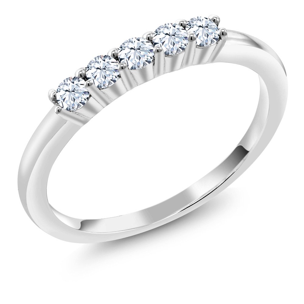 0.25 Ct Round White Zirconia 10K White Gold 5 Stone Wedding Ring - Elegant Anniversary Jewelry for Women, Perfect for Engagements, Proposals & Special Occasions