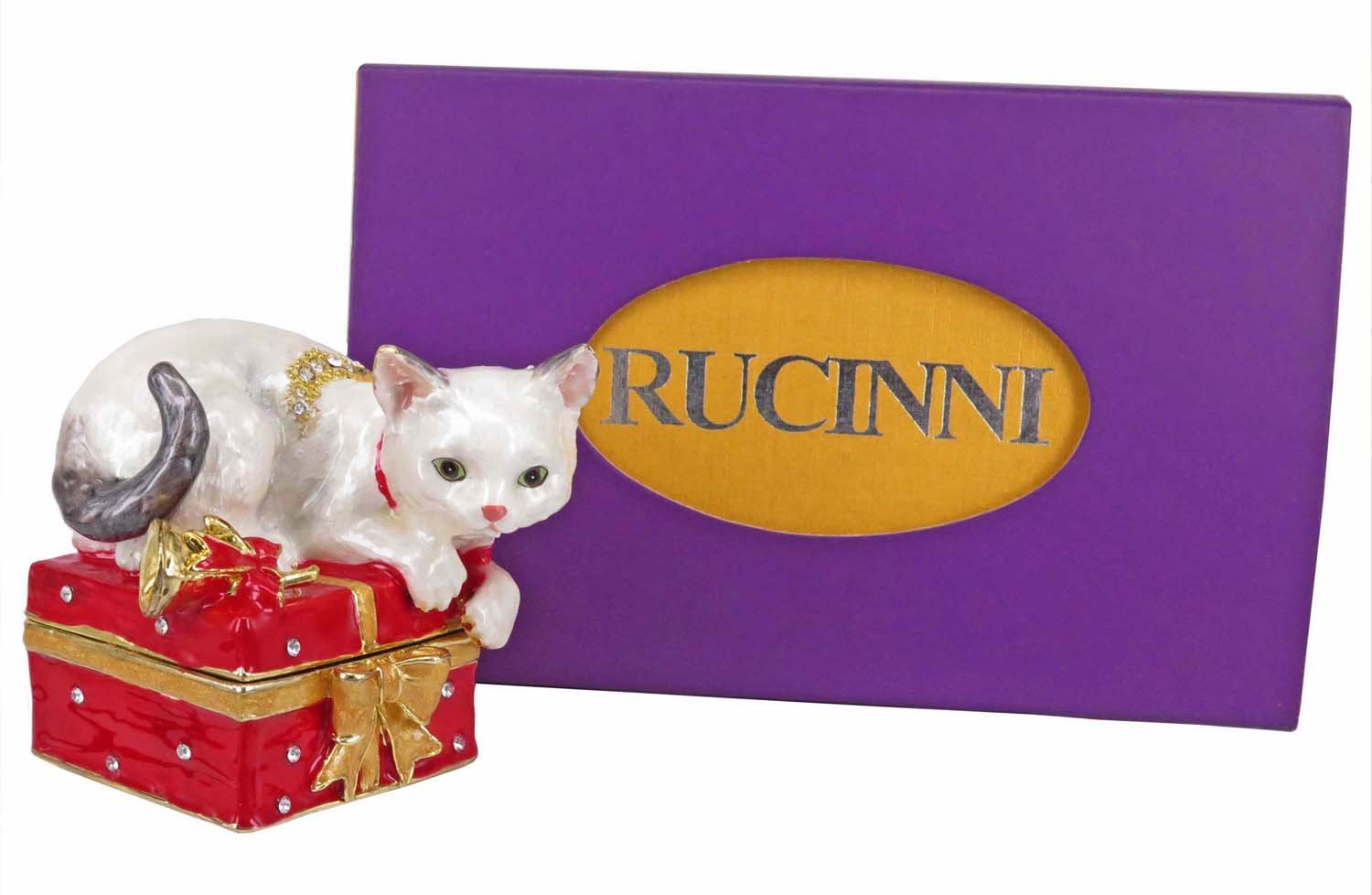 RUCINNI Elegant Kitty Jeweled Trinket Box with Sparkling Crystals - Perfect for Jewelry Storage, Gift Giving & Home Decor