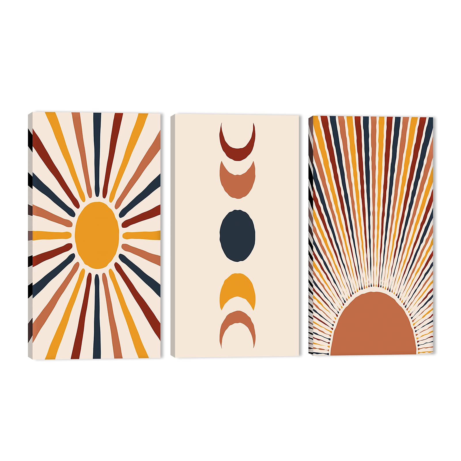 Boho Wall Decor Set of 3 - Mid-Century Modern Canvas Prints, Abstract Minimalist Wall Art with Geometric Plant Designs for Living Room & Bedroom Decor (24”x36”, 3-Piece Framed Artwork) - Perfect for Bohemian Home Styling, Apartment Aesthetics & Gift Giving