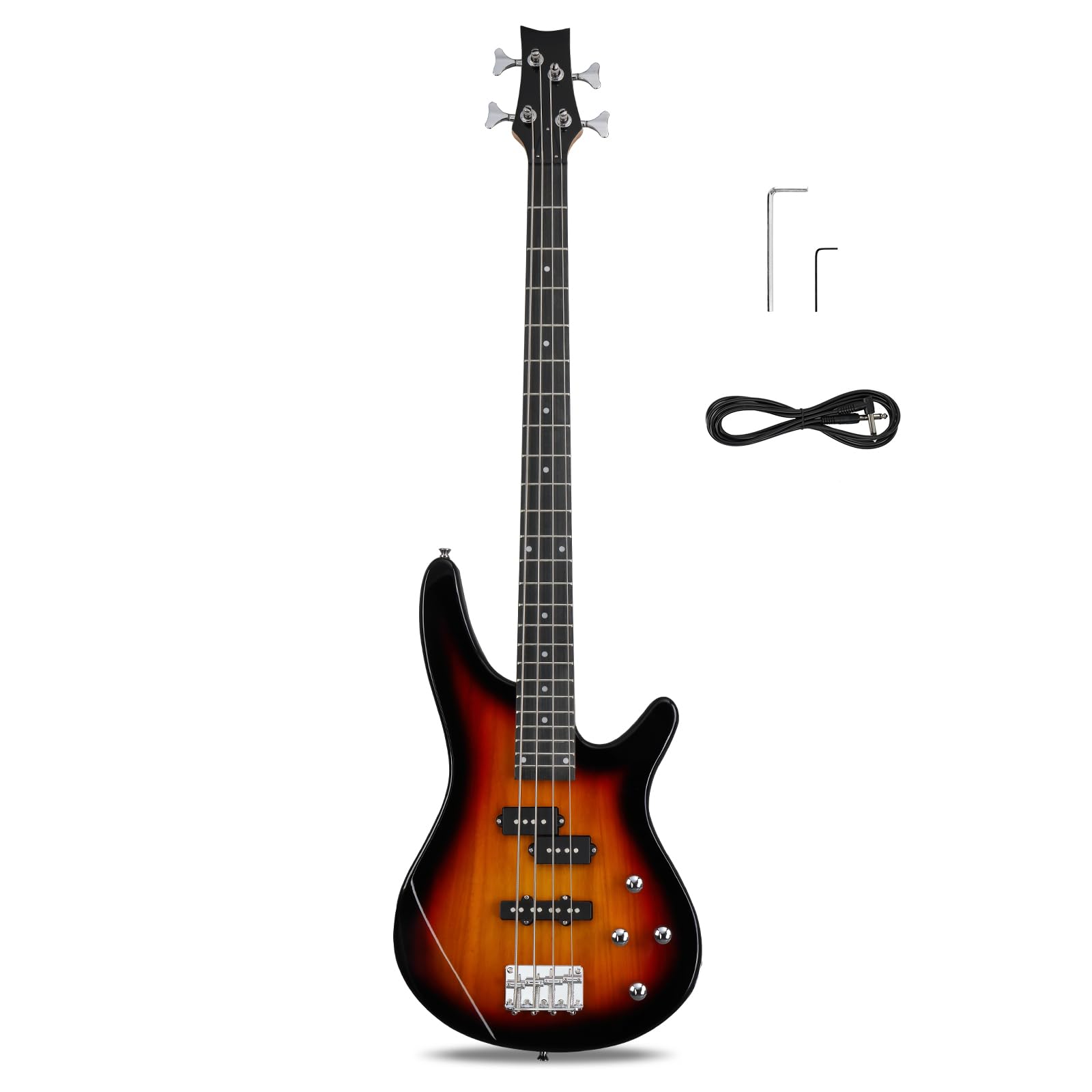 Ktaxon 4 String Electric Bass Guitar - Full Size Right Handed with Rosewood Fingerboard, Beginner Bass Guitar Kit Includes Cable & Wrench Tool (Sunset Burst) | Perfect for Beginners, Practice, Live Performances & Home Studio Recording