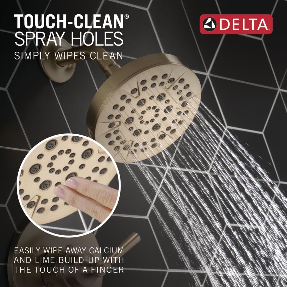 Delta Saylor 14 Series Gold Shower Valve Trim Kit - Shower Faucet Set with Shower Head & Handle in Champagne Bronze T14235-CZ (Valve Not Included) - Perfect for Bathroom Renovation & Luxury Spa Experience