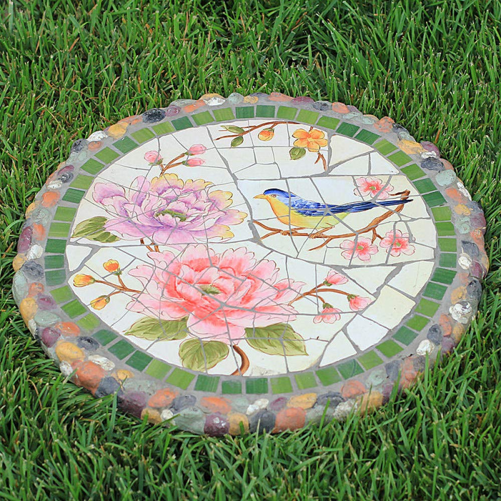 Zenggp Garden Stepping Stones - Mosaic Flower Plant Stand Table with Floral Stool for Patio, Bistro & Coffee Shop Decor | Outdoor Garden Accent for Bird Lovers & Landscape Design