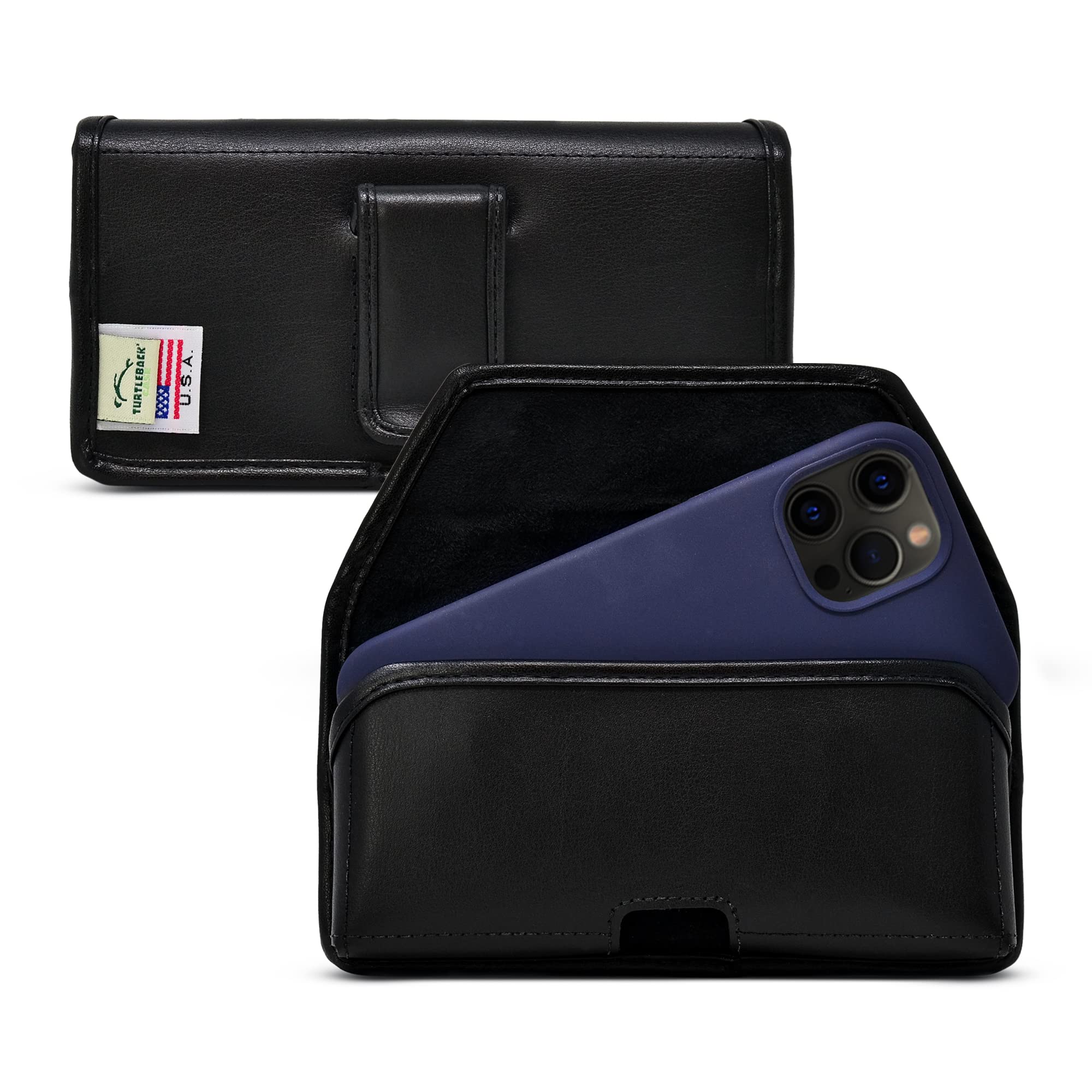 Premium Leather Phone Holster for iPhone 14/14 Pro/13/13 Pro/12/12 Pro - Black Belt Clip Pouch Compatible with Slim Cases | Durable Leather Phone Holder for Work, Hiking & Outdoor Activities