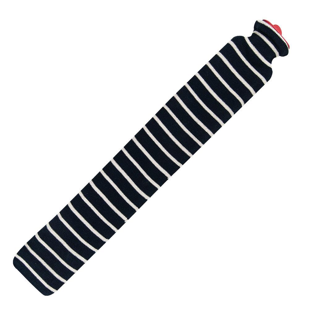 2.5L Long Hot Water Bottle with Knitted Blue & White Stripe Cotton Cover - Perfect for Winter Warmth, Pain Relief & Cozy Nights in Bed