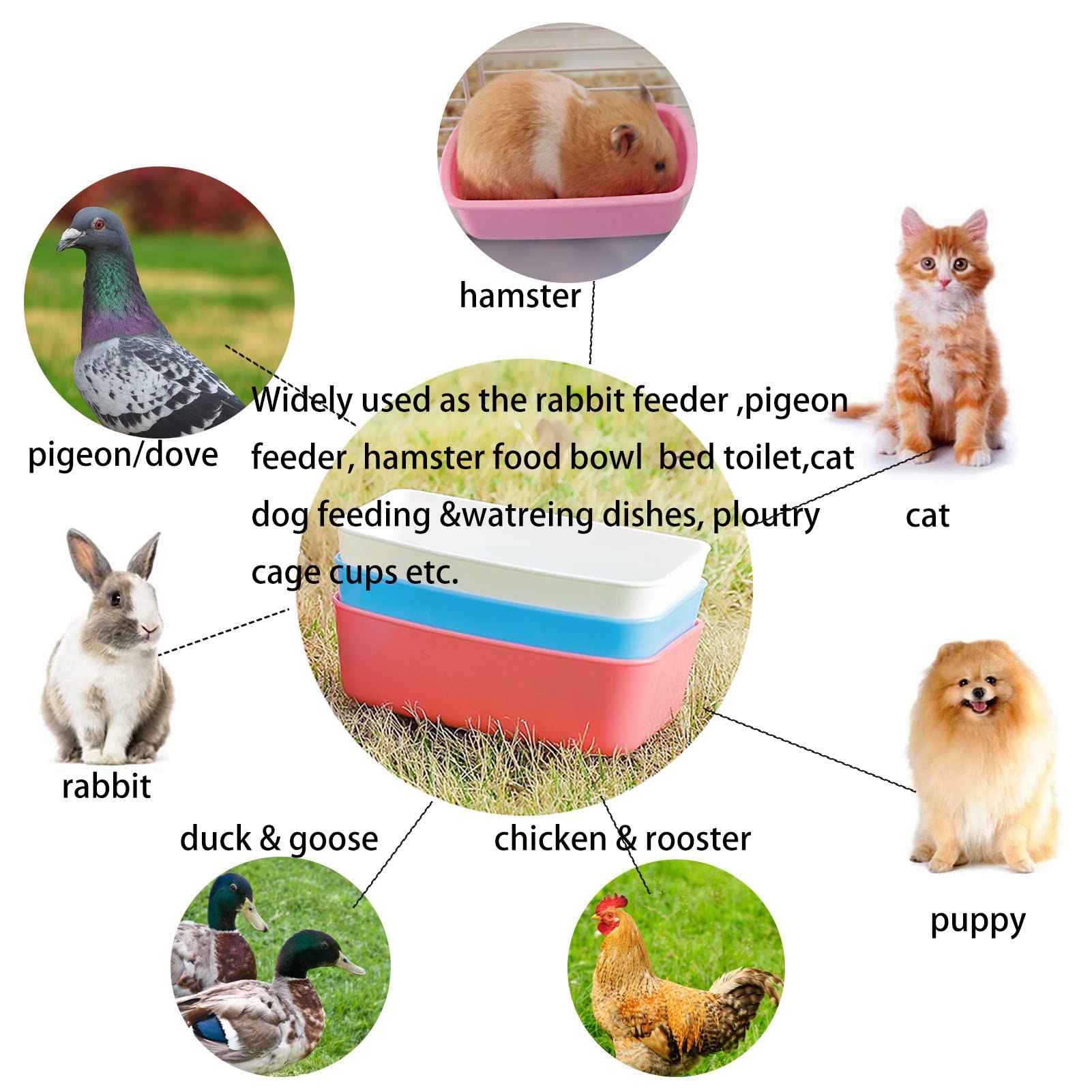 **3 Pack Hanging Rabbit Feeder & Waterer - Automatic Food & Water Bowl for Chicken, Guinea Pig, Pigeon, Dove, Puppy, Cat, Bird, Hamster - Durable Cage Mounted Feeding Dish & Drinker for Coop, Aviary, or Pet Bed**    *(Perfect for outdoor coops, indoor cages, or travel - keeps food/water clean and accessible for small pets!)*