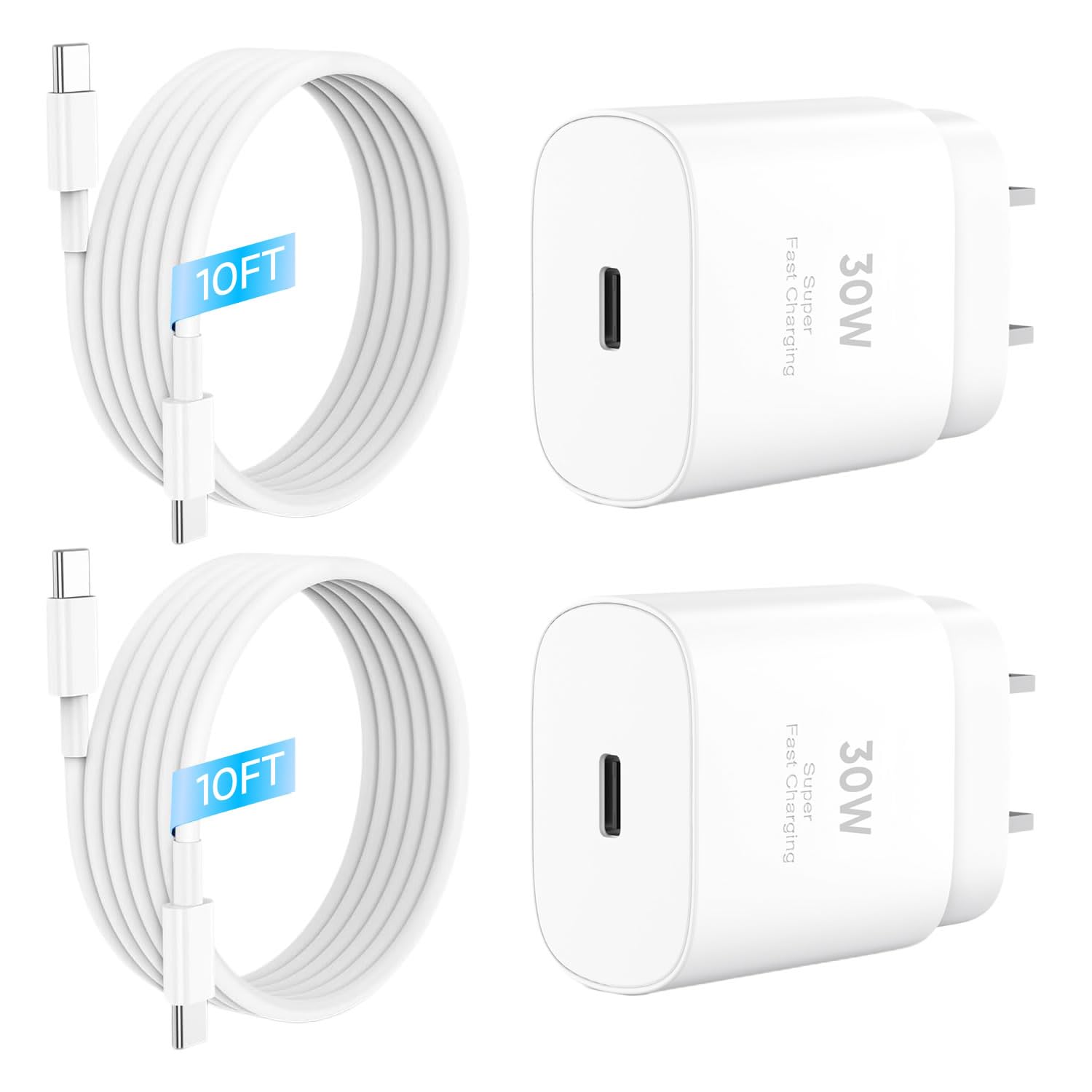 30W USB C Fast Charger Block - PD 3.0 Quick Charge for iPhone 16/16 Plus/16 Pro/16 Pro Max/iPhone 15 Series/iPad Pro/AirPods - Includes 10FT USB C to C Cable (2 Pack) - Perfect for Home, Office & Travel Charging