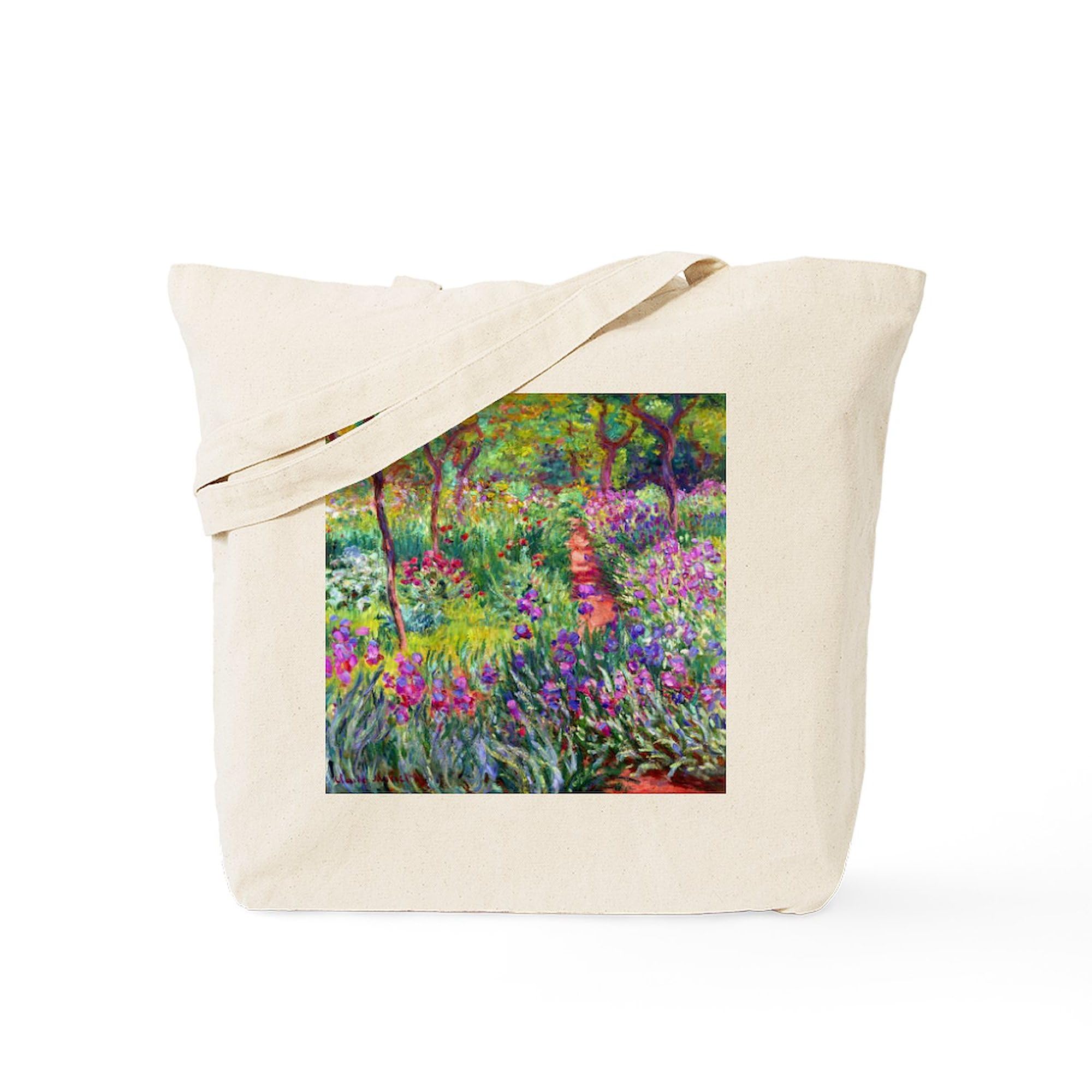 Claude Monet Iris Garden Tote Bag - Natural Canvas Reusable Shopping Bag for Women, Eco-Friendly Grocery Tote for Farmers Market, Beach & Daily Use