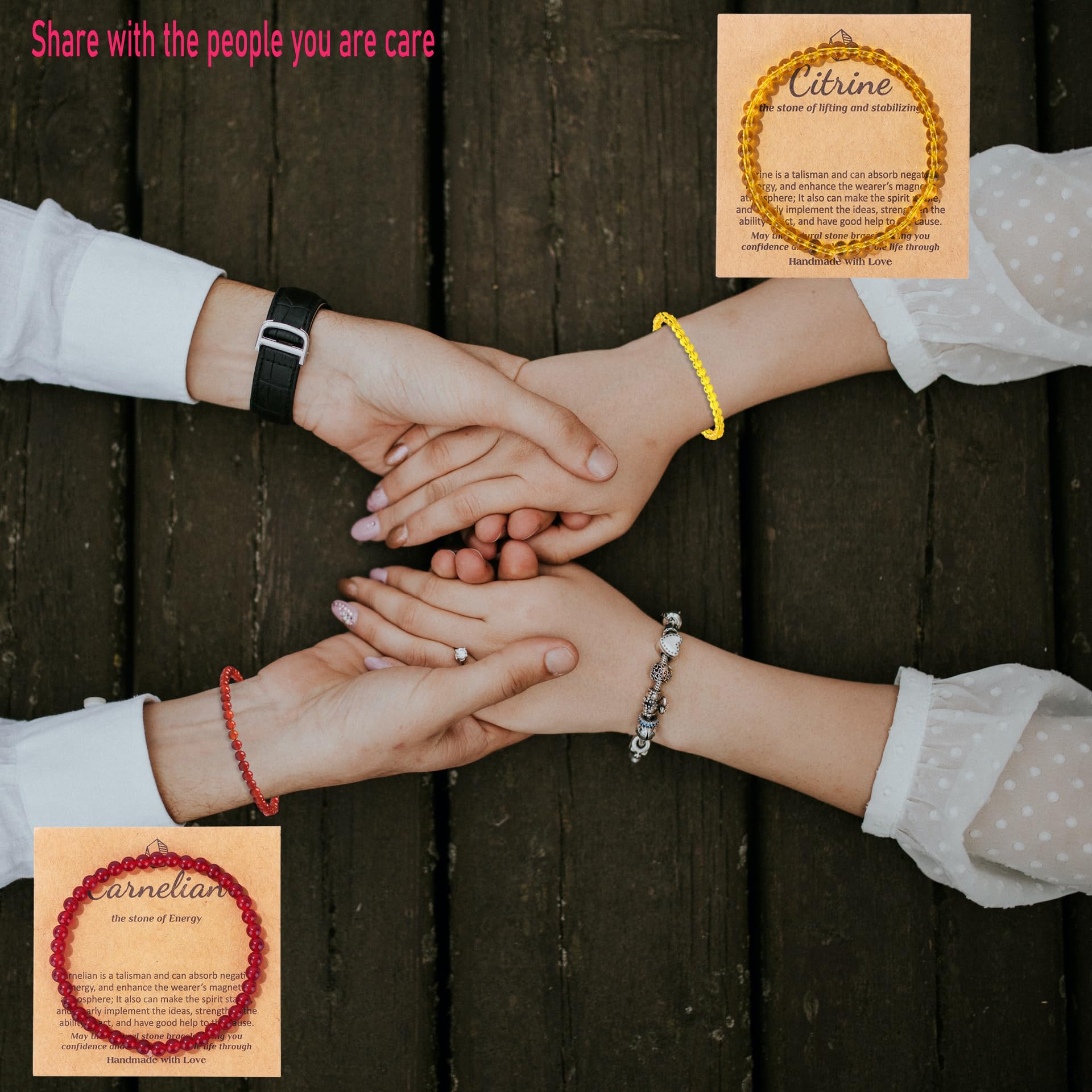 SONNYX 12PCS Natural Stone Bracelets for Women & Men - 4mm Crystal Beaded Stretch Bracelets with Semi-Precious Gemstones - Round Bead Yoga Meditation Jewelry for Spiritual Healing & Fashion Accessories