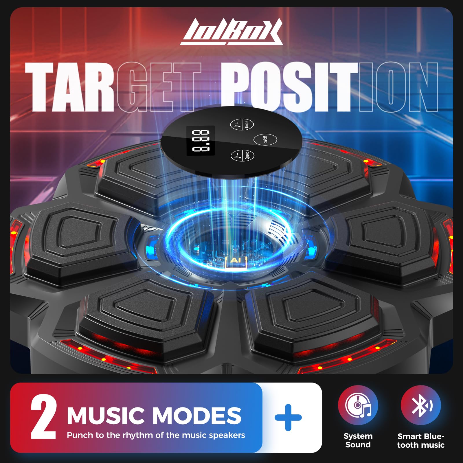 Bluetooth Smart Boxing Training Machine for Adults & Kids - Music Boxing Workout Equipment with Wall Target Punching for Reflex Training | Home, Office, Gym Fitness Gear for Fun Exercise & Stress Relief