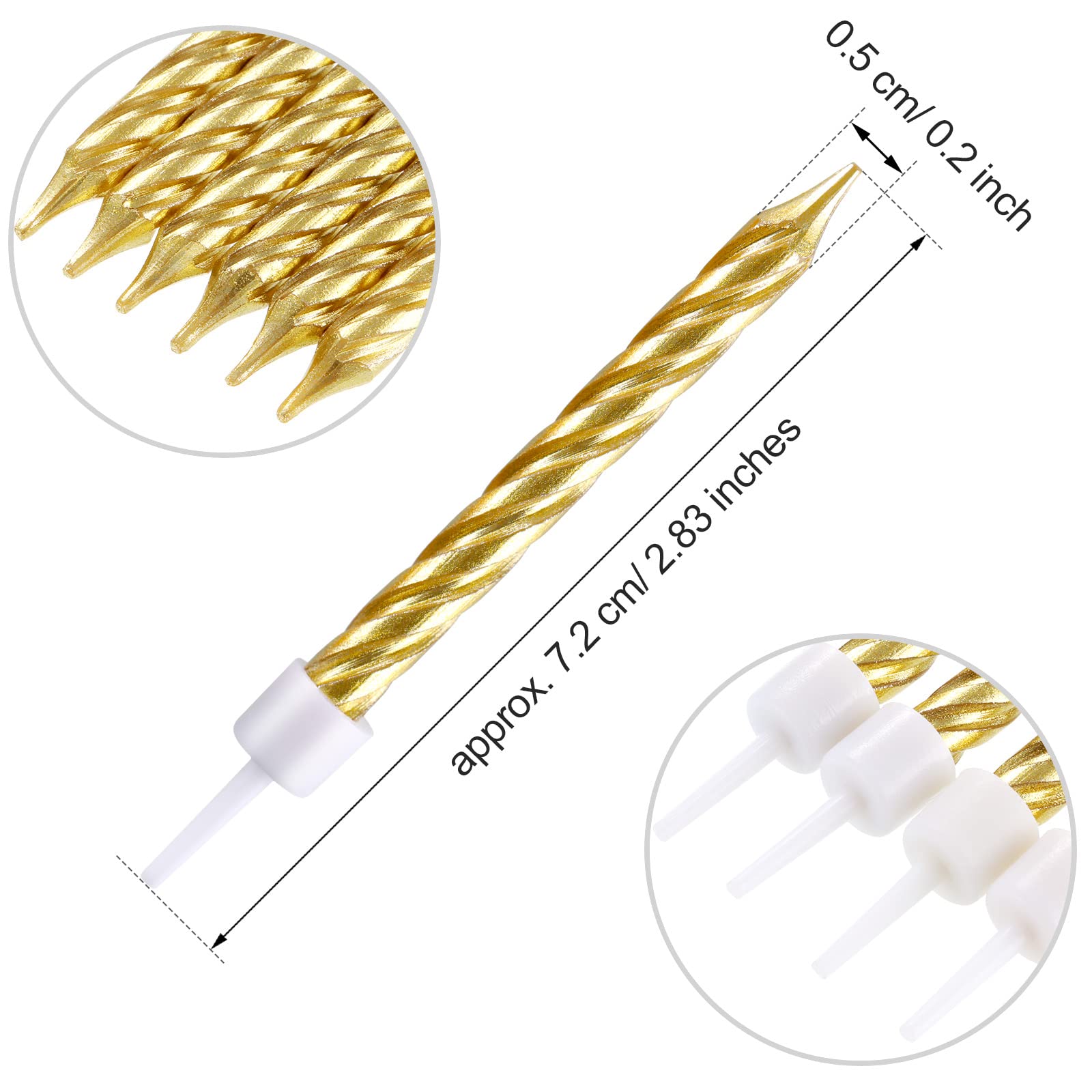 50 Pack Gold Spiral Birthday Candles - Metallic Cake & Cupcake Decorations for Birthday, Wedding, Party (Perfect for Cakes, Cupcakes, Desserts & Celebration Decor)