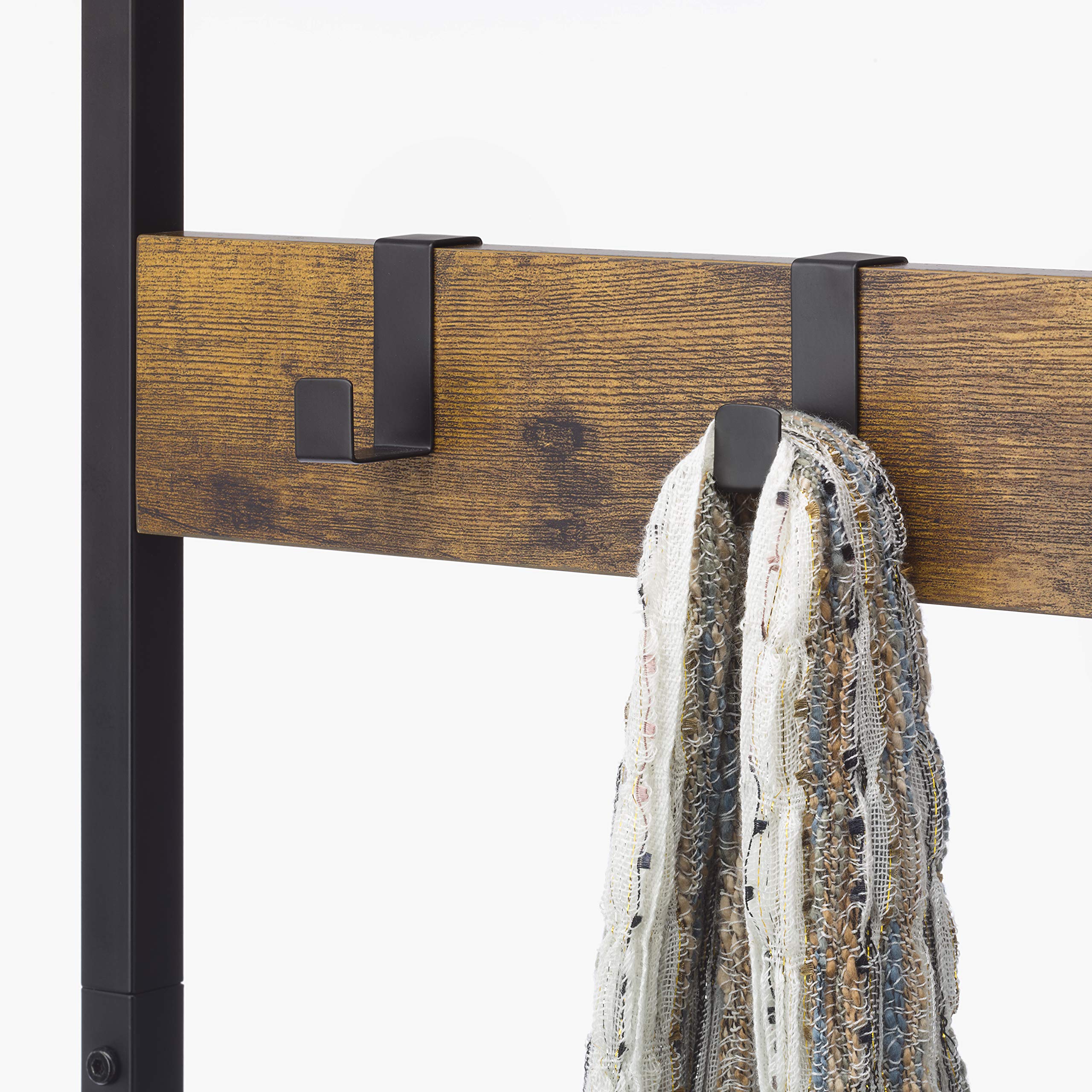 Whitmor Modern Industrial Coat Rack with Shoe Storage - Rustic Brown Hall Tree for Entryway - Perfect for Small Spaces, Apartments & Mudroom Organization