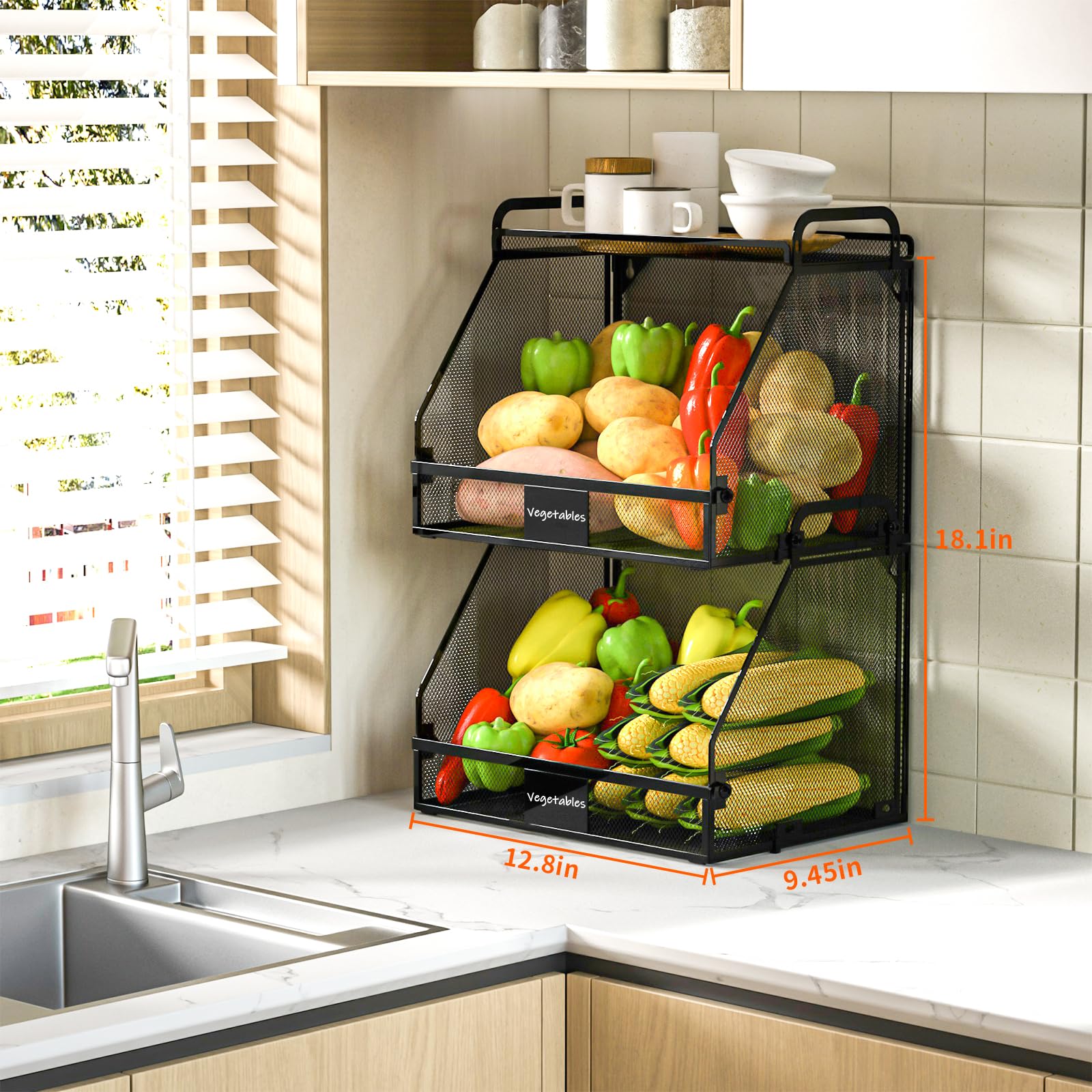2 Pack Stackable Hanging Fruit Baskets for Kitchen - Onion, Potato & Vegetable Storage - Perfect for Pantry & Wall Organization