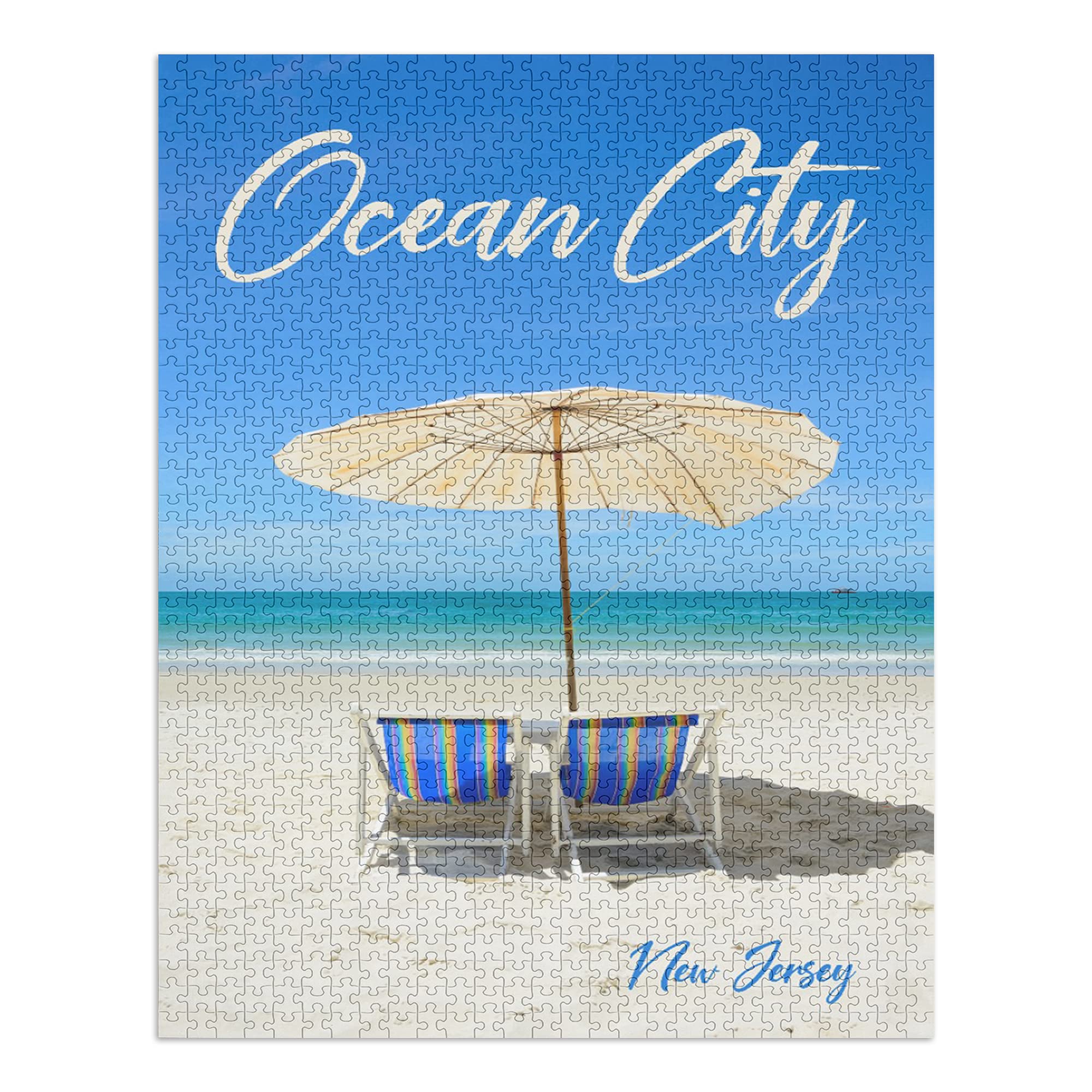 Ocean City New Jersey Beach Chairs & Umbrella 1000-Piece Jigsaw Puzzle - 19x27 Inch Challenging Puzzle for Adults & Family - Made in USA - Perfect for Relaxation, Family Bonding & Home Decor