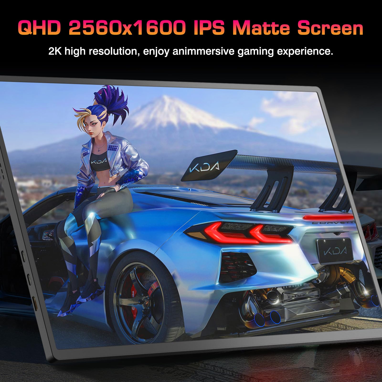 2K 144Hz Portable Monitor 18inch - 2560x1600 QHD IPS HDR Display, 100% sRGB, Ultra Slim Frameless Aluminum Alloy Case with VESA Mount - Perfect for Gaming, Work & Travel with Laptop, Phone & Game Devices