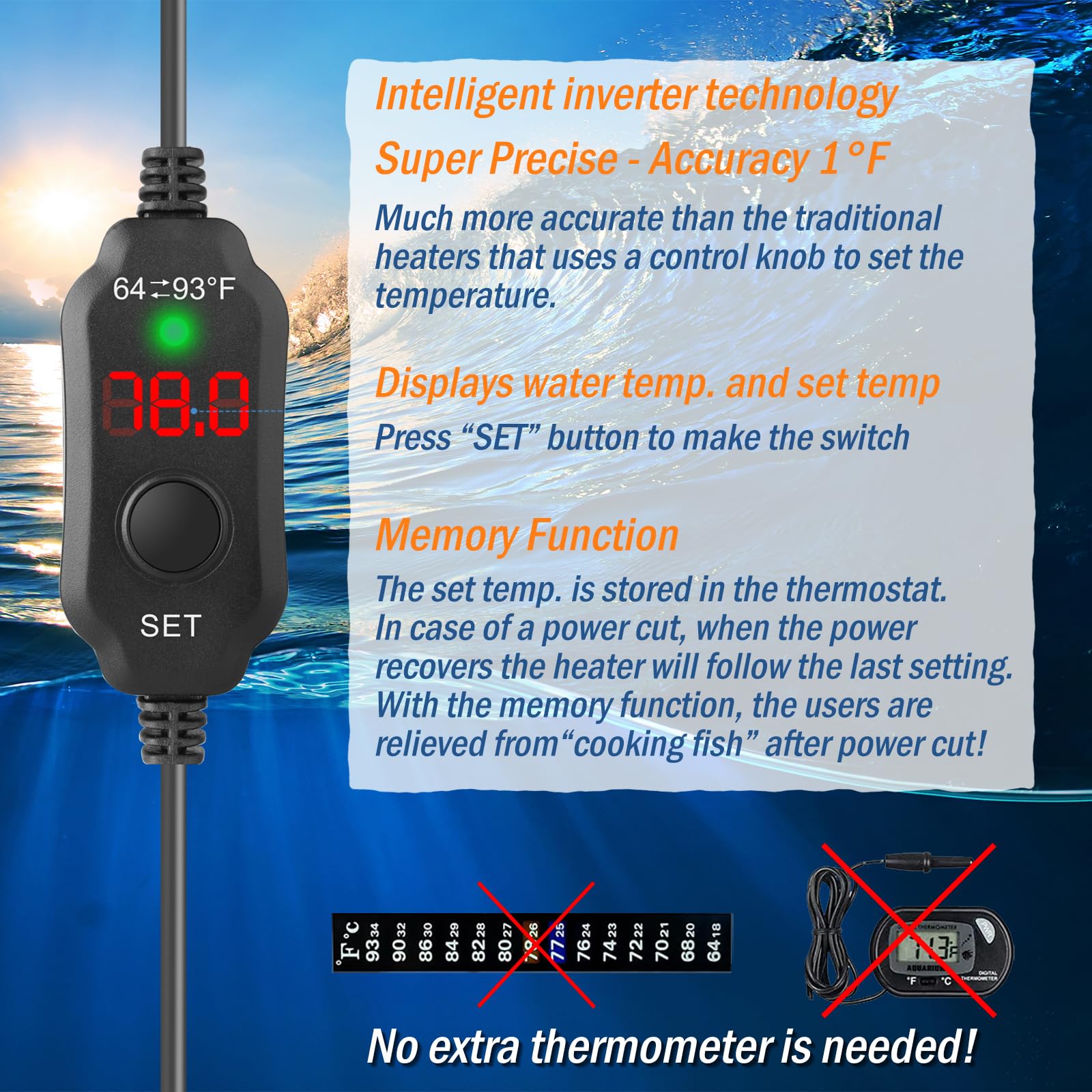 10W Mini Aquarium Heater with Digital Thermostat - Super Small Fish Tank Heater for 1-2 Gallon Betta, Turtle & Nano Tanks | Perfect for Desktop Aquariums, Office Decor & Small Pet Habitats