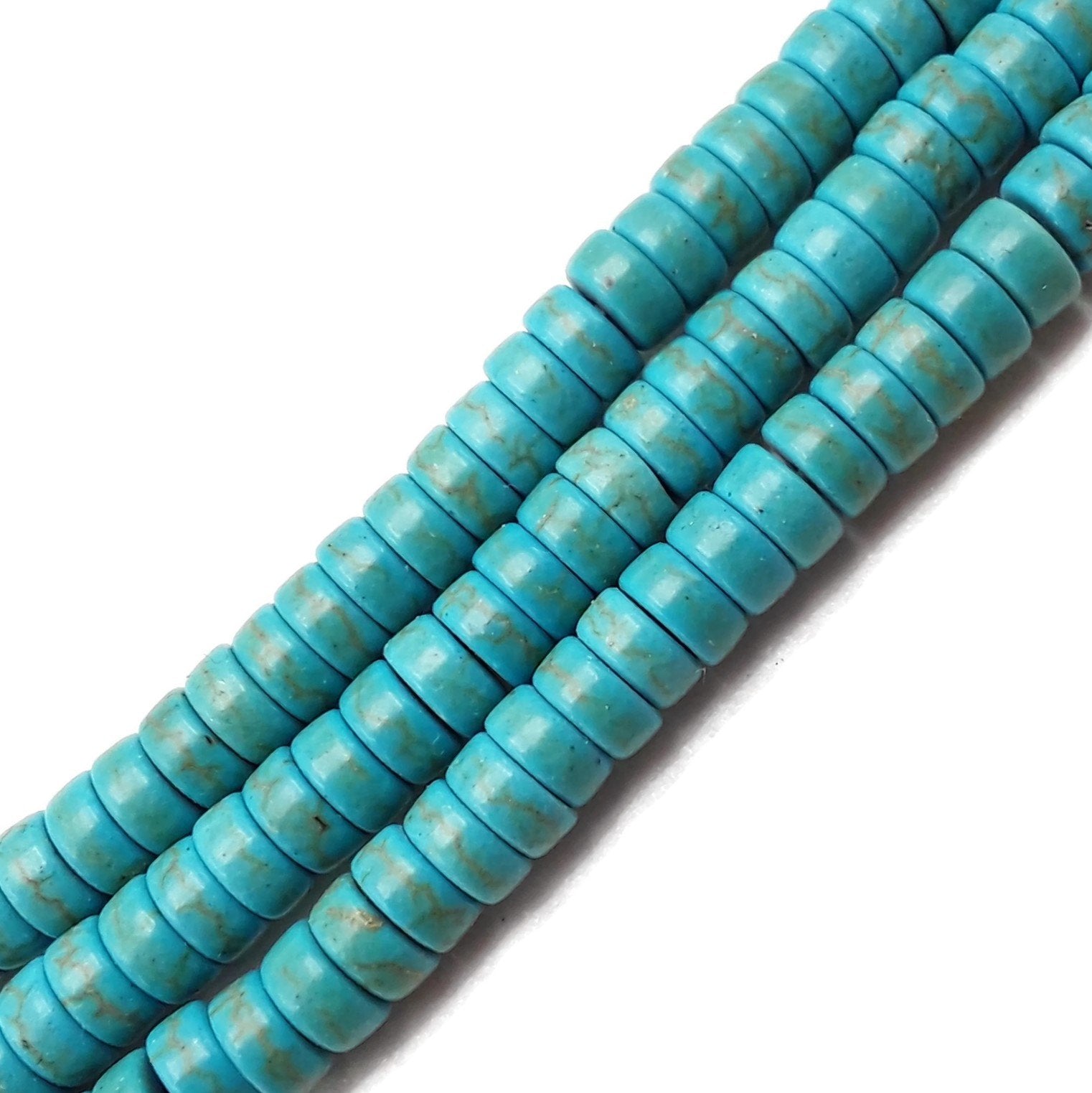 Dark Blue Green Howlite Turquoise Heishi Rondelle Discs Beads - 3x6mm Size, 15.5 Inch Strand - Perfect for Jewelry Making, DIY Bracelets & Necklaces