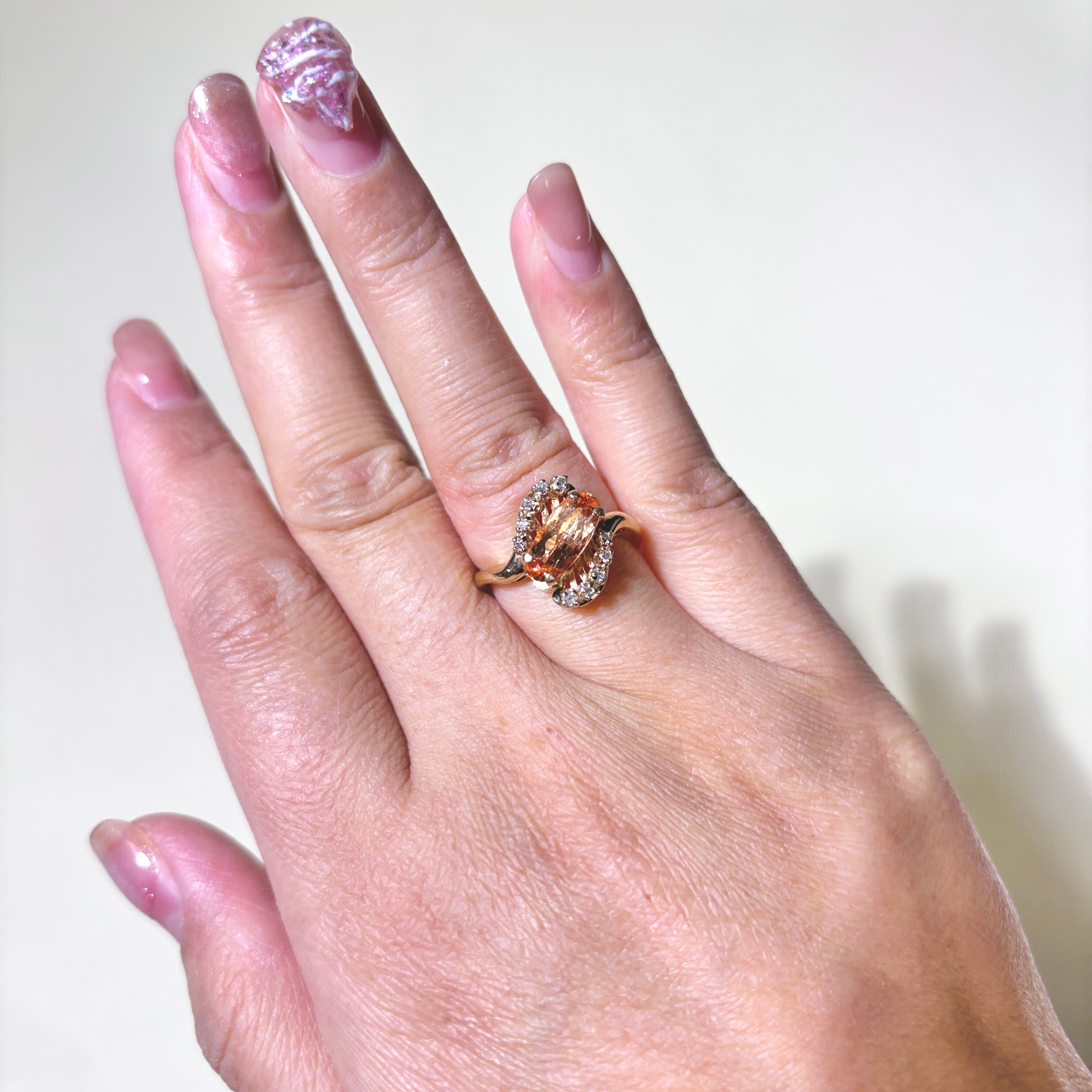 14K Yellow Gold Morganite & Diamond Ring - 1.30ct Morganite & 0.16ctw Diamonds - Size 6.5 - Elegant Engagement, Wedding, Anniversary Jewelry Gift for Her