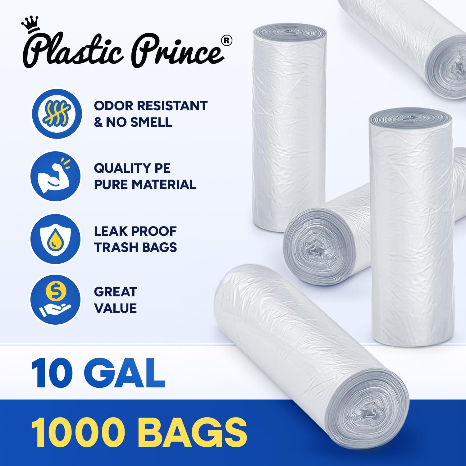 PLASTIC PRINCE 7-10 Gallon Trash Bags - 1000 Count Small Office Garbage Bags, 8 Micron Wastebasket Liners (24