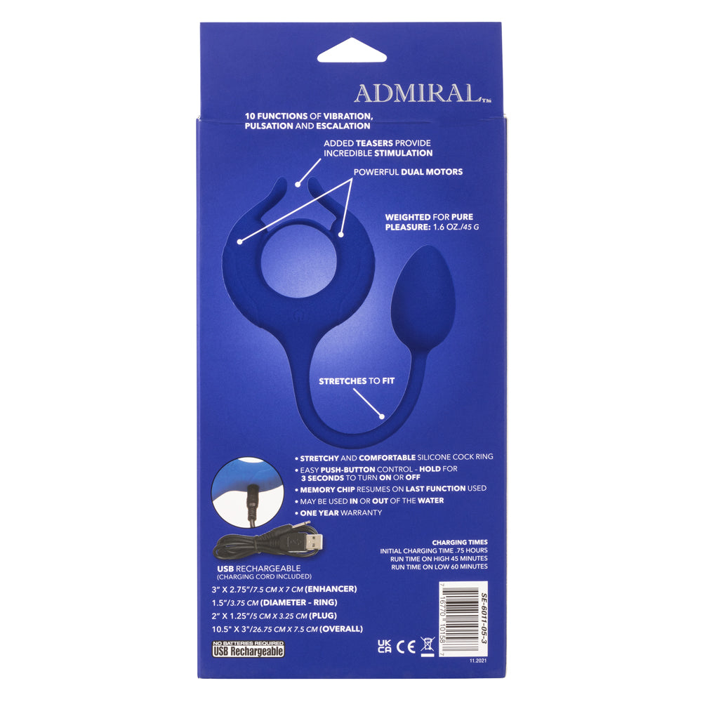 Admiral Vibrating Weighted Cock Ring & Anal Plug Set - Dual Stimulation for Enhanced Pleasure - Perfect for Couples Play & Solo Exploration