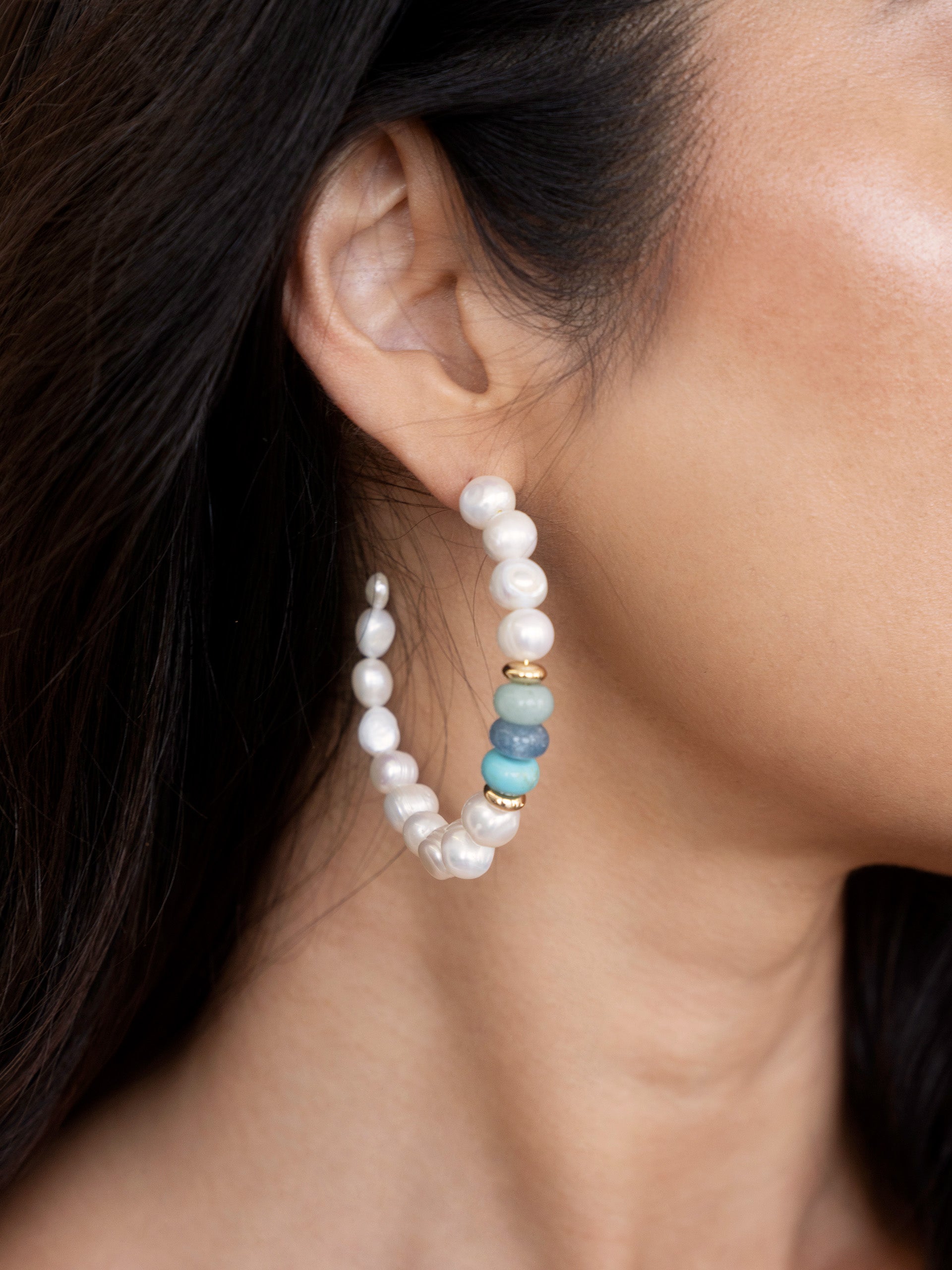 Stylish Pearl and Gemstone Hoop Earrings for Women - Perfect for Beach Vacations, Summer Outfits & Boho Fashion