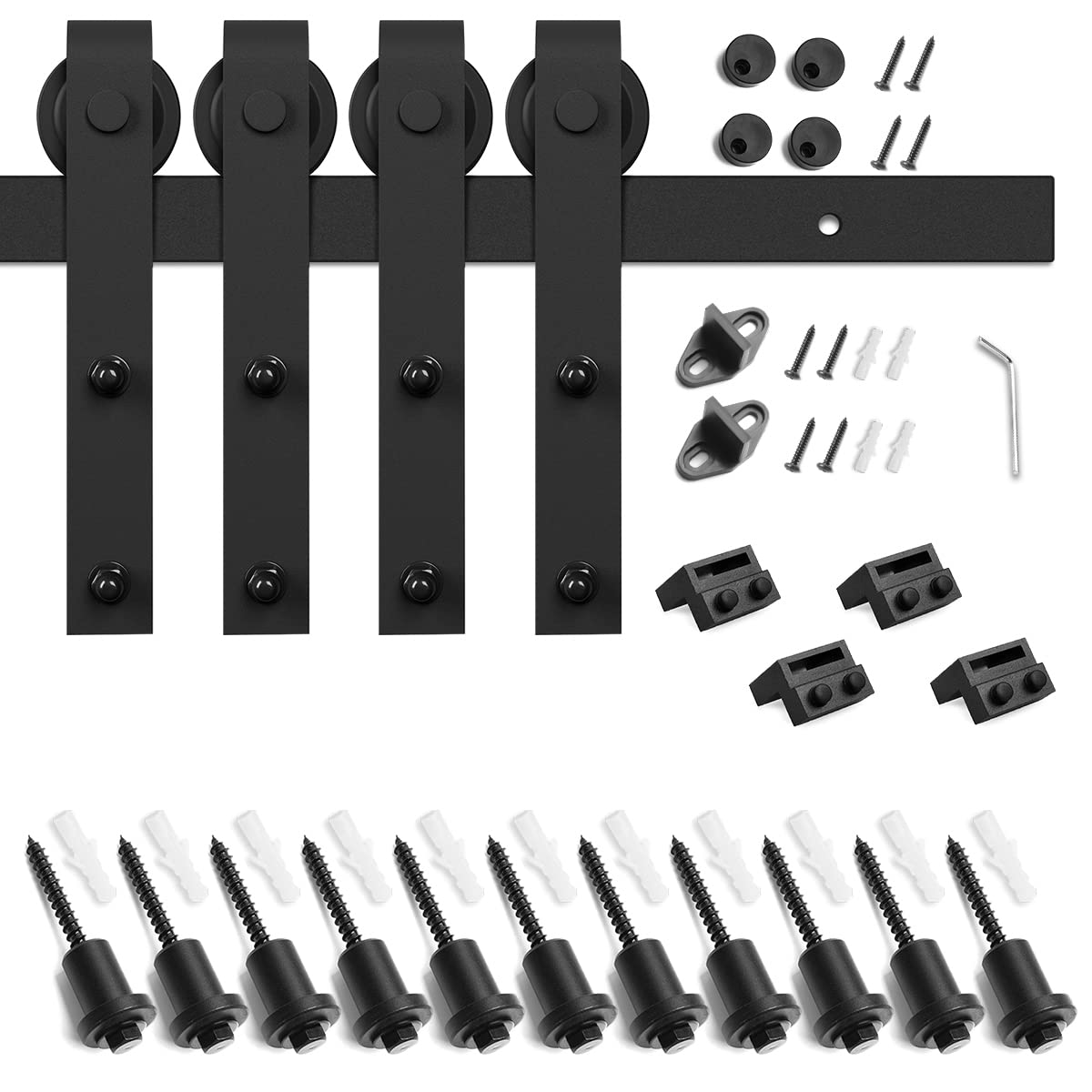 SMARTSTANDARD 15ft Heavy Duty Double Door Sliding Barn Door Hardware Kit - Smooth Quiet Operation - Easy Installation with Step-by-Step Guide - Fits 42