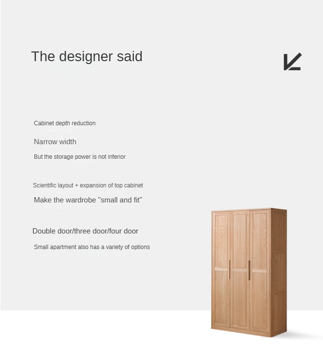 Solid Oak Wood Narrow Wardrobe - Slim Space-Saving Closet for Bedroom, Hallway, or Small Apartment