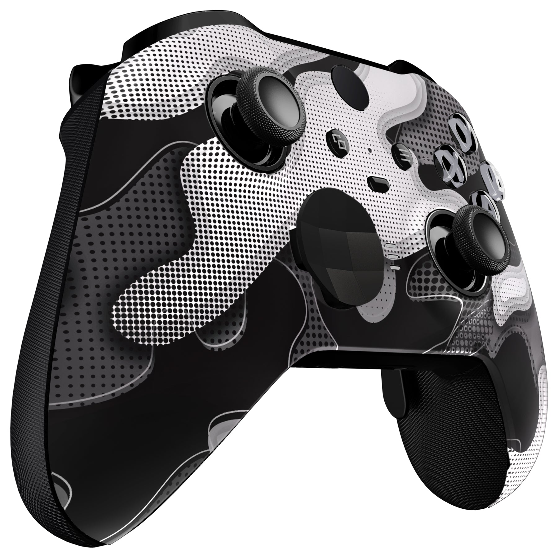 eXtremeRate Replacement Front Housing Shell Case with Accent Rings for Xbox One Elite Series 2 & Elite 2 Core Controller (Model 1797) - Black White Camouflage Design | Customize & Protect Your Controller | Perfect for Gaming Enthusiasts & Competitive Players