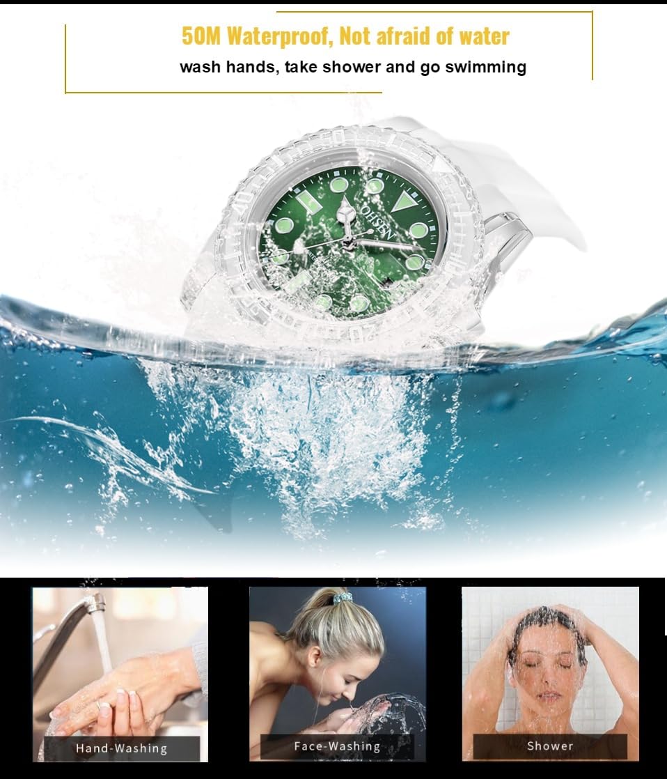 **Men's & Women's Simple Silicone Quartz Watch - Waterproof Sports Watch with Glow Date Display - Neutral Design in White & Black - Perfect for Outdoor Activities, Running & Casual Wear**