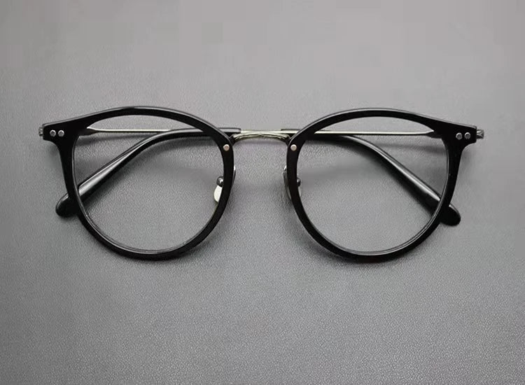 Aimee Unisex Full Rim Round Acetate Titanium Eyeglasses 14546 - Lightweight & Durable Frame for Men & Women - Perfect for Reading, Work, and Everyday Wear