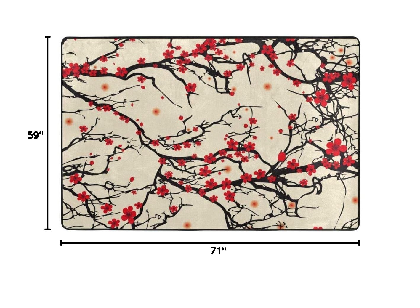 Japanese Cherry Blossom Area Rug 5x6 ft - Soft Washable Non-Slip Floor Carpet for Living Room, Bedroom, Kitchen & Home Office | Spring Floral Decor for Cozy Home & Zen Interior Design