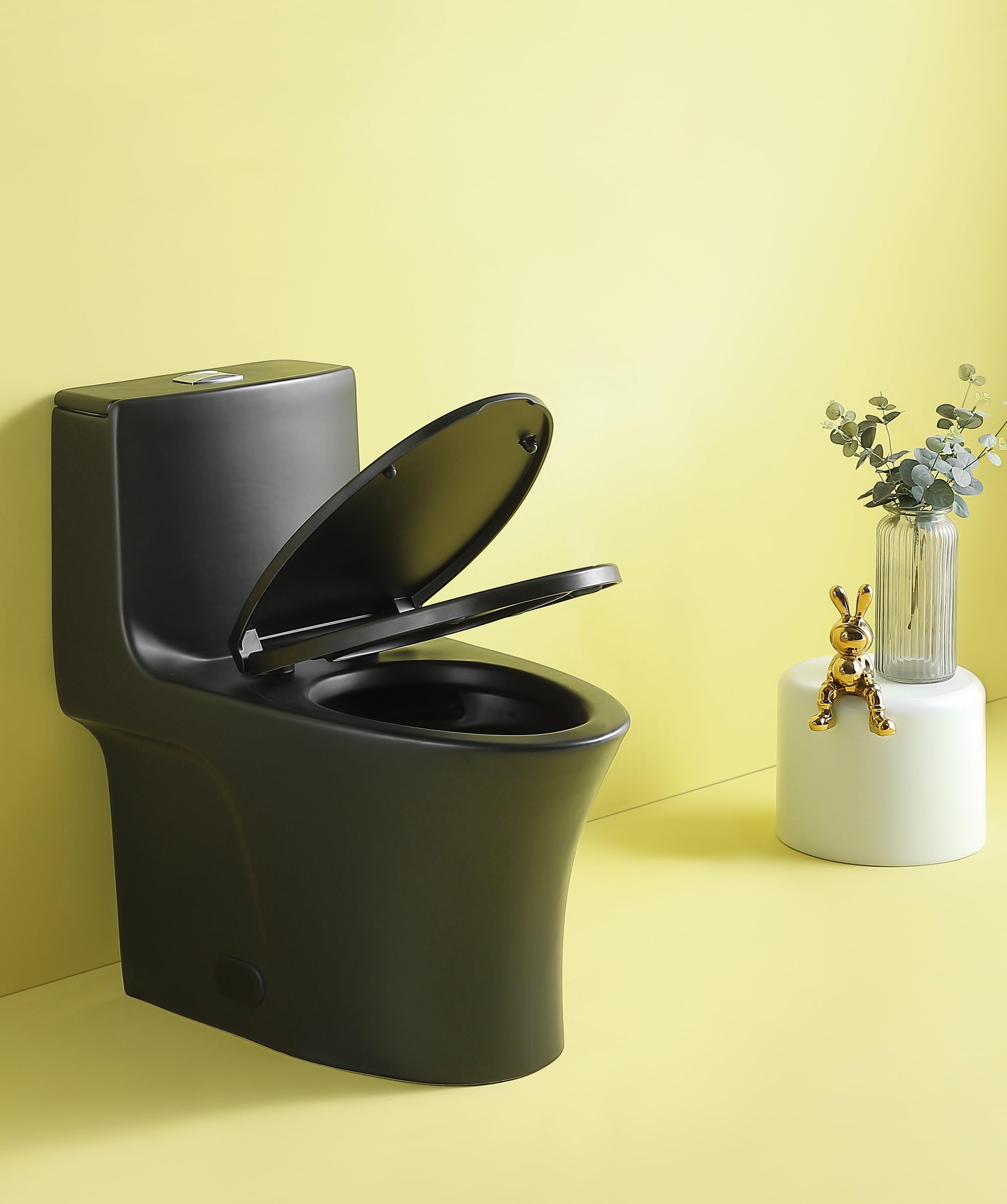 Dual Flush Elongated Toilet 1.1/1.6 GPF - Water Saving Modern One Piece Toilet with Soft Close Seat - Powerful & Quiet Flush - Black (27.5