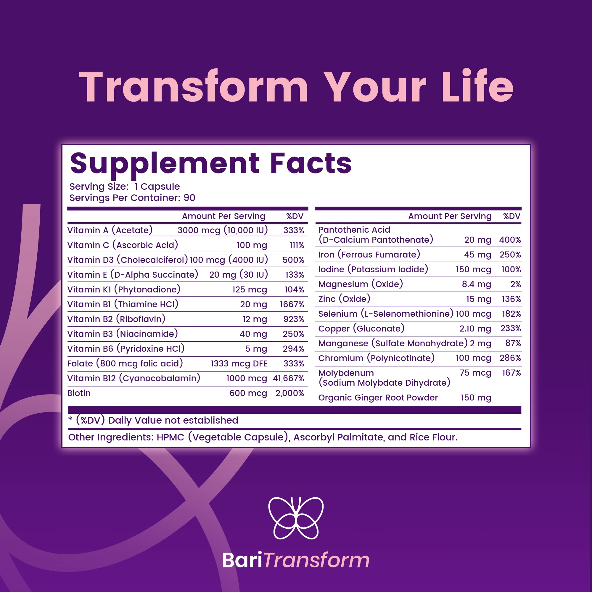 Bariatric Multivitamin with Iron Capsules 90 Count - Daily Bariatric Vitamins with Organic Ginger Root for Digestion Support - Essential Nutrients for Post-Bariatric Surgery Recovery - Perfect for Gastric Bypass & Sleeve Gastrectomy Patients