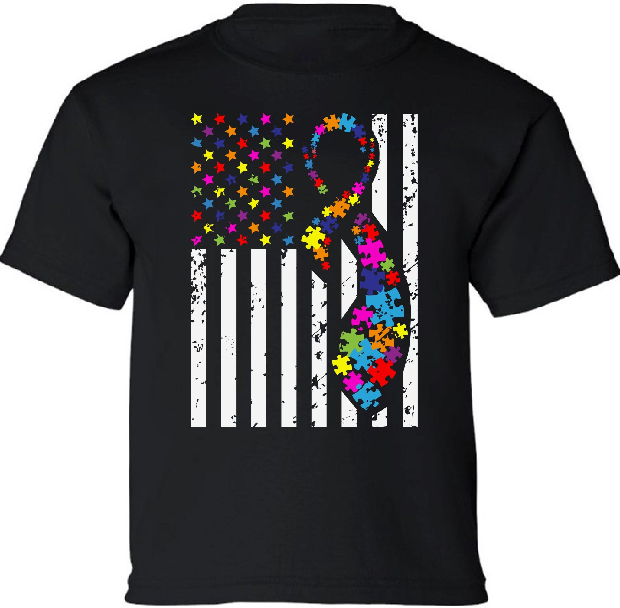 Autism Awareness Ribbon Flag T-Shirt for Kids - USA Autism Support Shirt for Boys & Girls - Perfect for Autism Awareness Events & Fundraisers