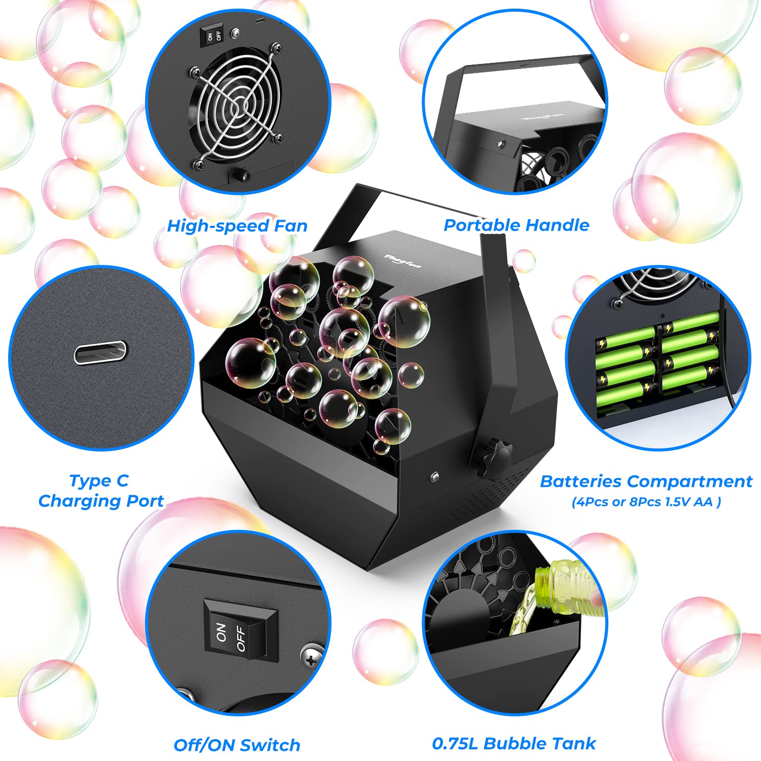 Wireless Remote Control Bubble Machine for Kids - 1000+ Bubbles Per Minute with LED Lights & Smoke Effects | 12 Color Options, 2500CFM Fog Output & Strobe Light | Perfect for Birthday Parties, Outdoor Events & Kids Playtime