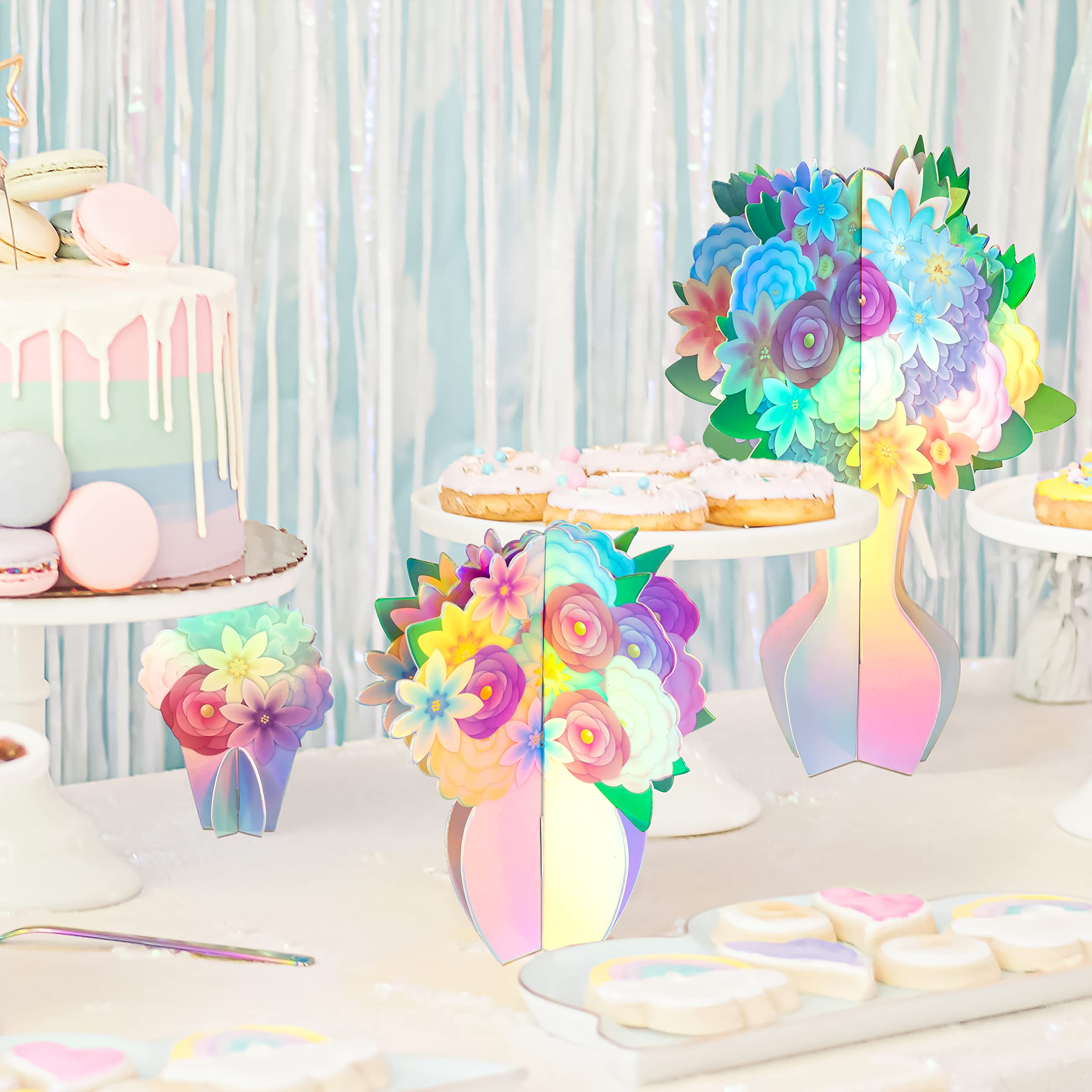 Cheerland Iridescent Party Decorations - Holographic Flower Centerpieces for Birthday, Wedding, Baby Shower & Table Decor | Elegant & Shimmery Party Supplies for Festive Celebrations & Special Events