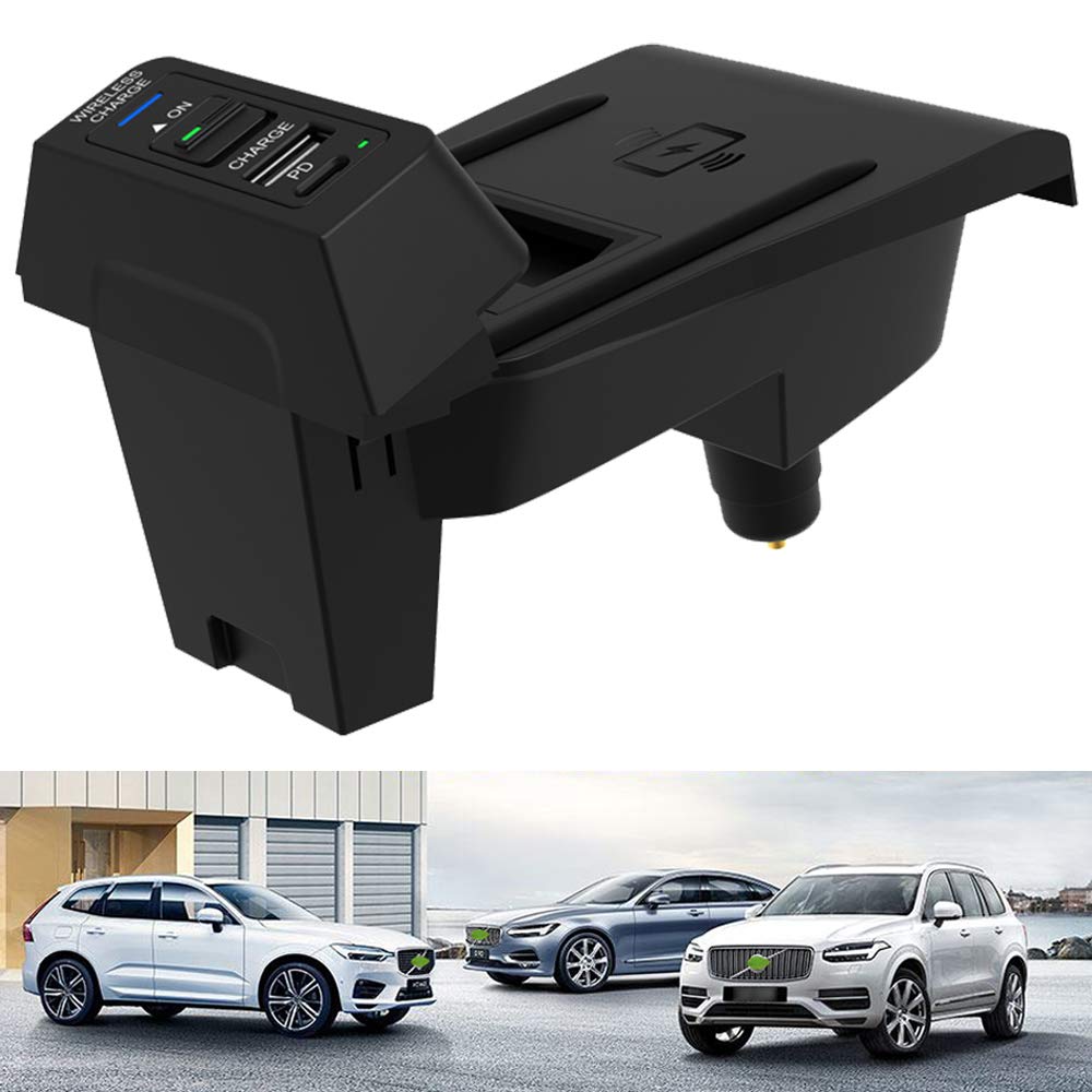 Braveking1 15W Qi Fast Wireless Car Charger for Volvo XC90 XC60 V90 V60 S90 S60 - USB Ports & 18W PD Charging Compatible with iPhone 12/11/XS/X & Samsung S20 - Perfect for Road Trips & Daily Commutes