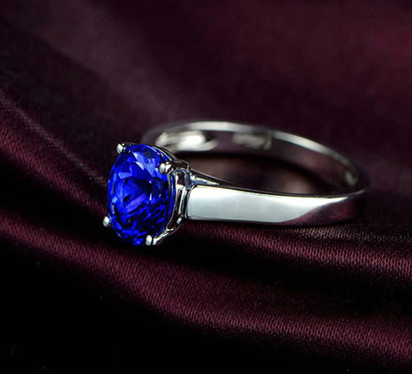 Gualiy Sterling Silver Wedding Ring for Women - Single Oval Blue Cubic Zirconia Engagement Band, Size 4-11 | Perfect for Bridal, Anniversary & Special Occasions