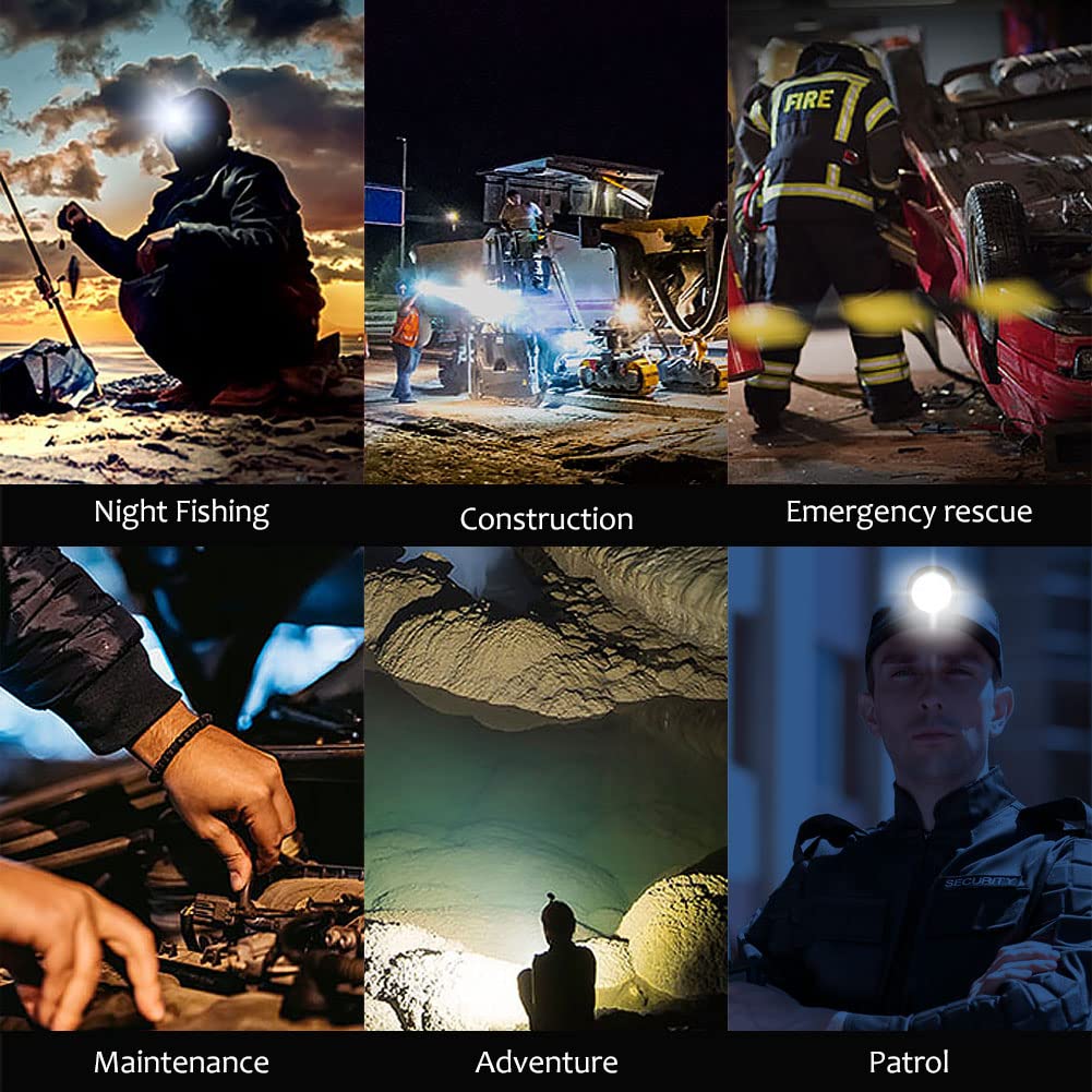 Super Bright Rechargeable LED Headlamp - Waterproof Hunting Spotlight with Power Supply for Coon Hunting, Outdoor Hiking, Camping & Fishing | Durable Yellow Light Torch for Night Adventures